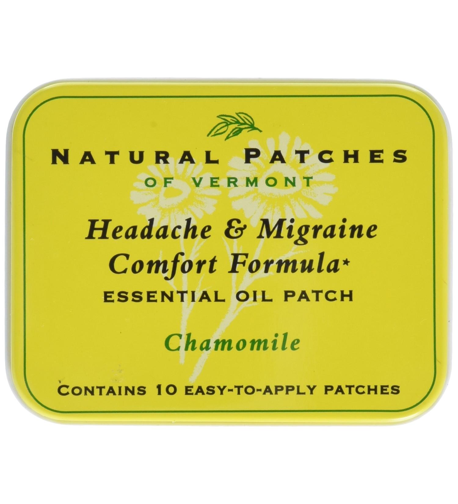Natural Patches of Vermont Headache & Migraine Comfort Formula Essential Oil Body Patches Chamomile 10-Count Tin Chamomile 10 Count (Pack of 1)