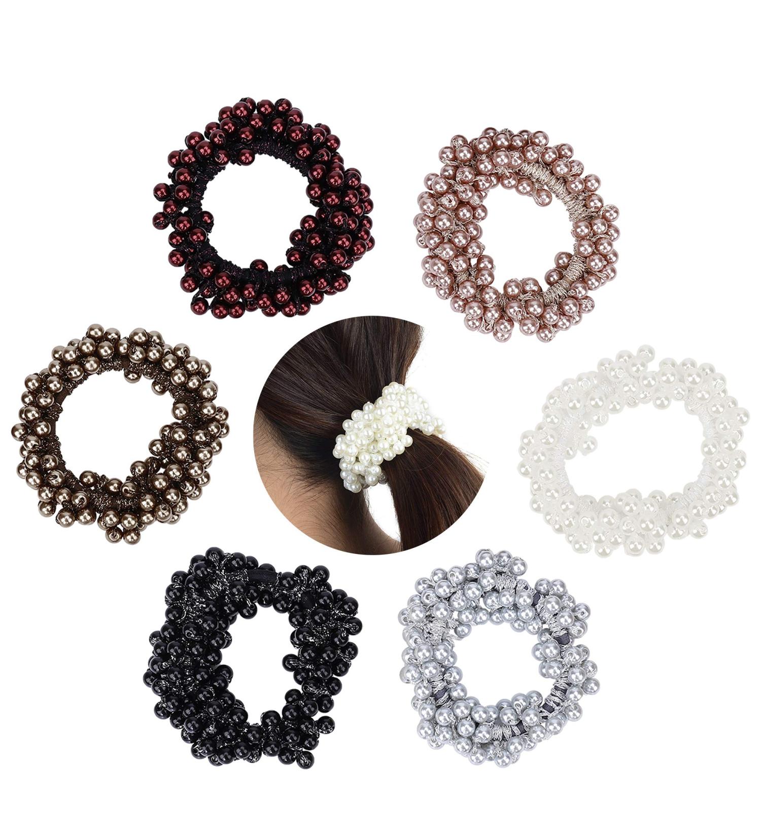 Elastic Hair Ties & Scrunchies - 6-Piece Art Pearl Hair Bands for Women Girls & Kids - Stylish Hair Jewelry - Buy Online on GoSupps.com