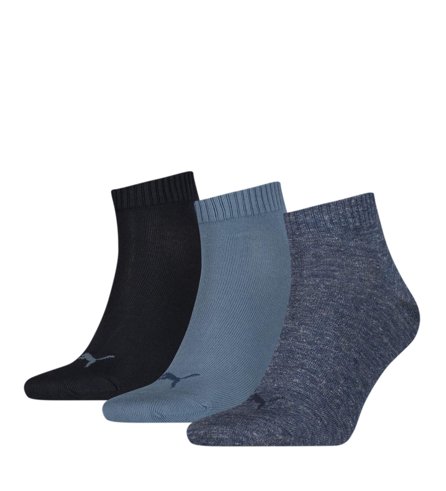PUMA Unisex Plain Quarter Socks (3 Pack) 43-46 Denim Blue