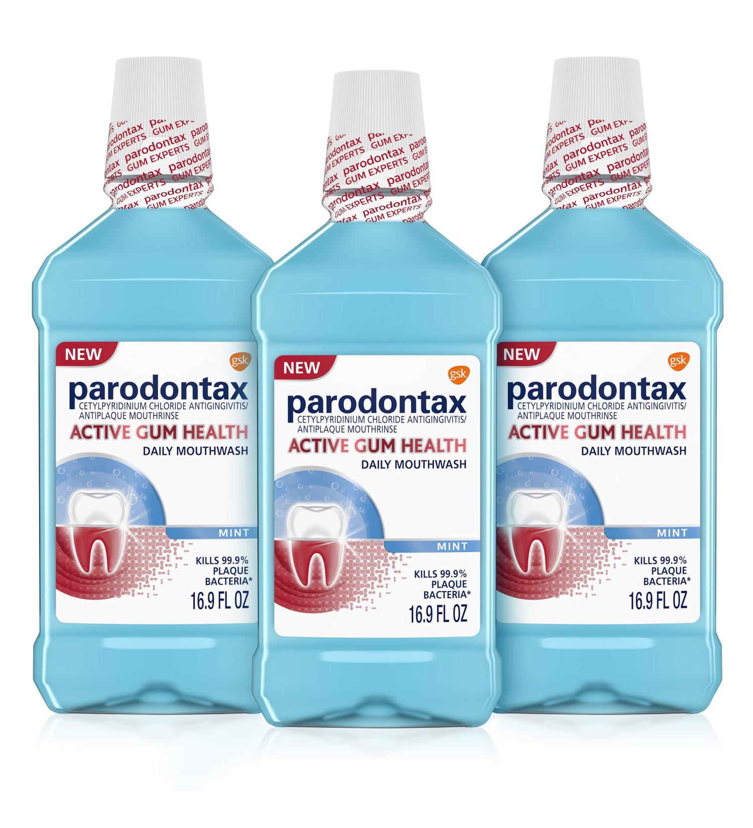Parodontax Active Gum Health Mouthwash - Mint | Antiplaque & Antigingivitis | 3x16.9 Fl Oz - Buy Online on GoSupps.com