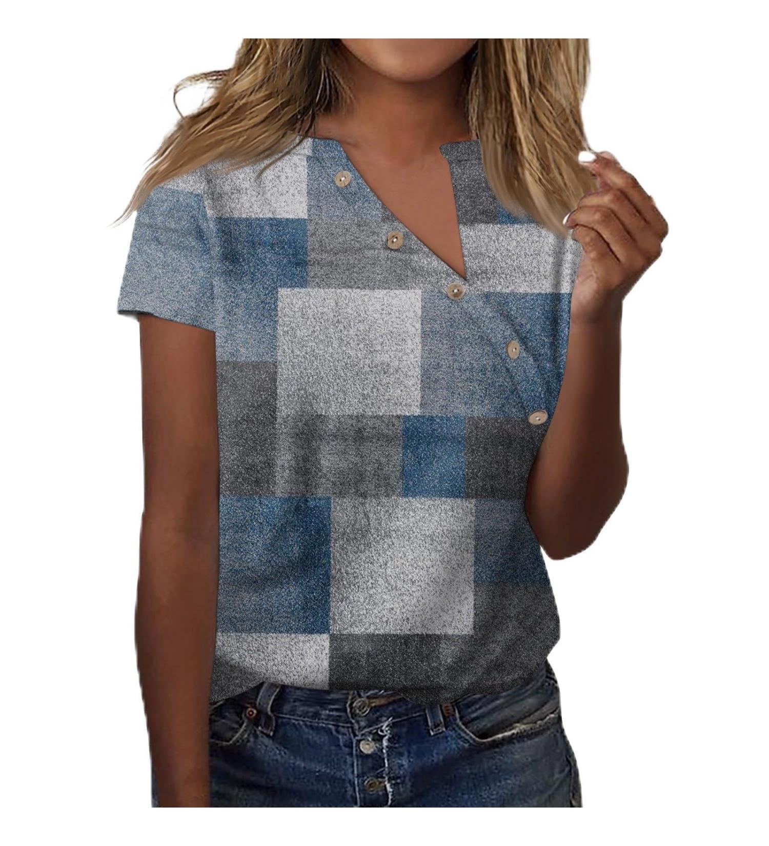 Shop Women's Oversized V Neck Pullover Tops - Trendy Casual Button Down Shirts in Blue - 3X Large - Buy Online on GoSupps.com