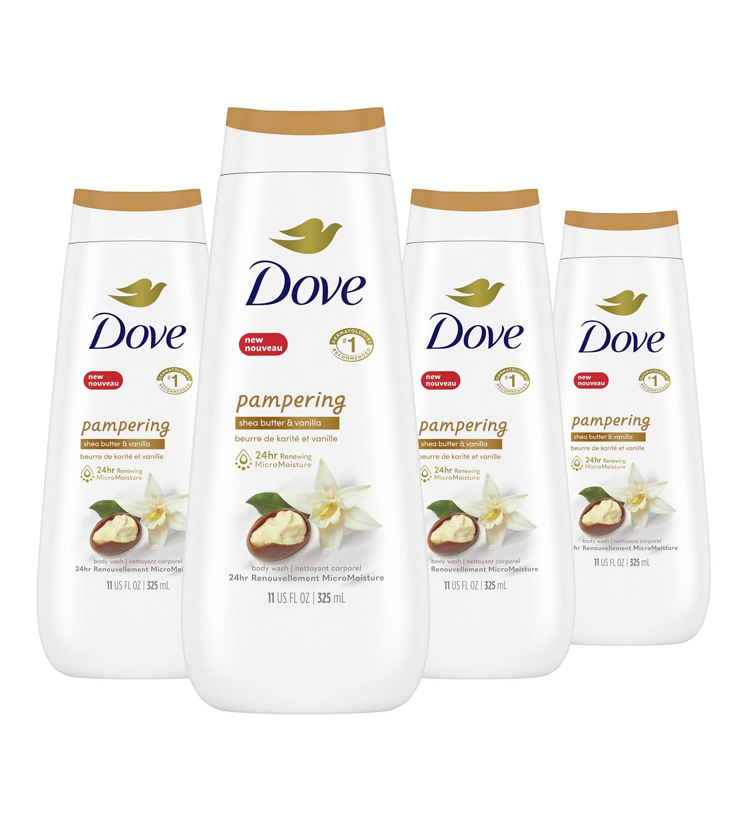 Dove Pampering Body Wash for renewed healthy-looking skin Shea Butter & Vanilla leaves skin soft 325ML Pack of 4 Shea Butter Vanilla 325 ml (Pack of 4) - Buy Online on GoSupps.com