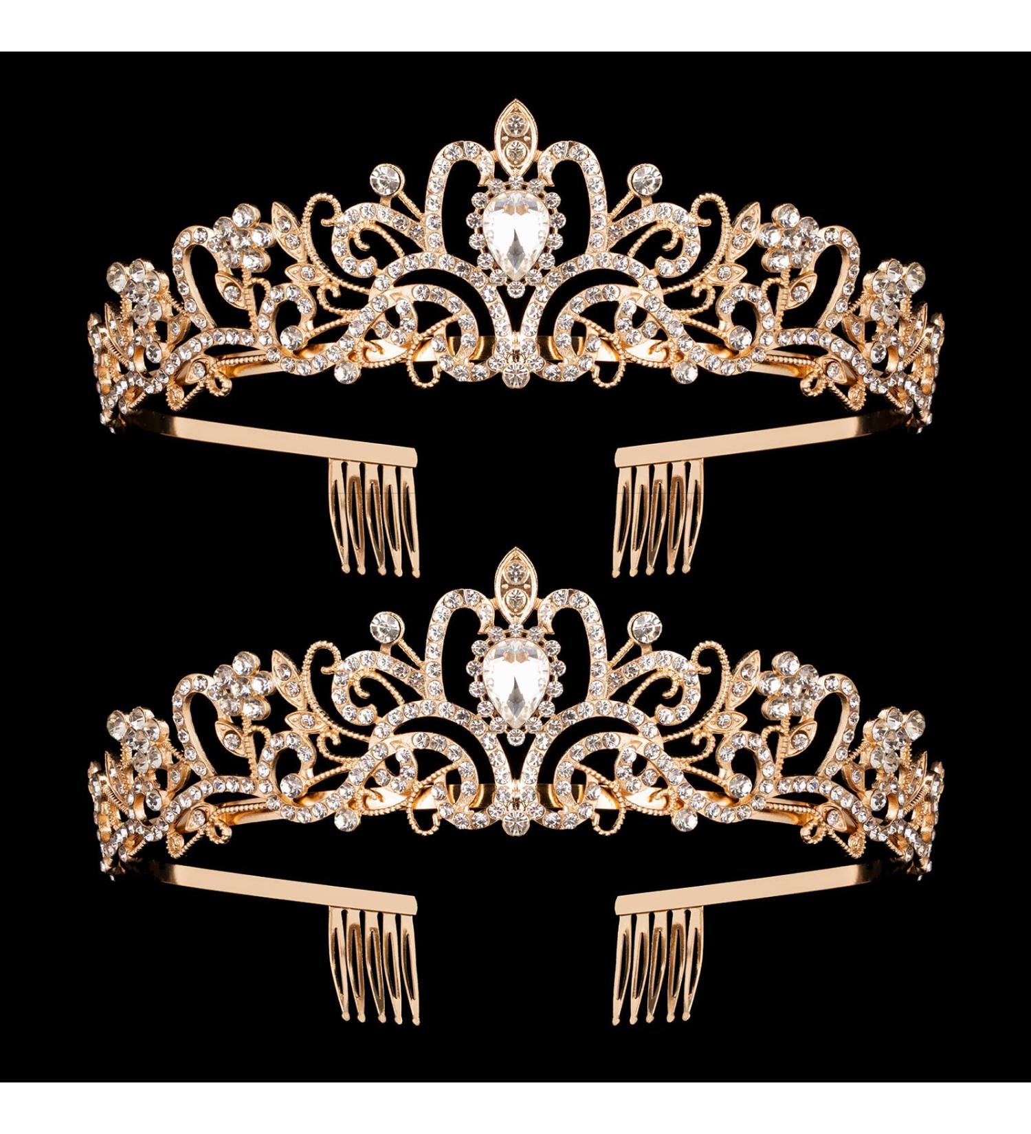 2 Pack Gold Crystal Crowns Tiara Set for Women & Girls - Elegant Rhinestone Princess Crown Headbands for Bridal Wedding, Prom, Birthday Party & Halloween - Hair Accessories Jewelry Gifts - Buy Online on GoSupps.com