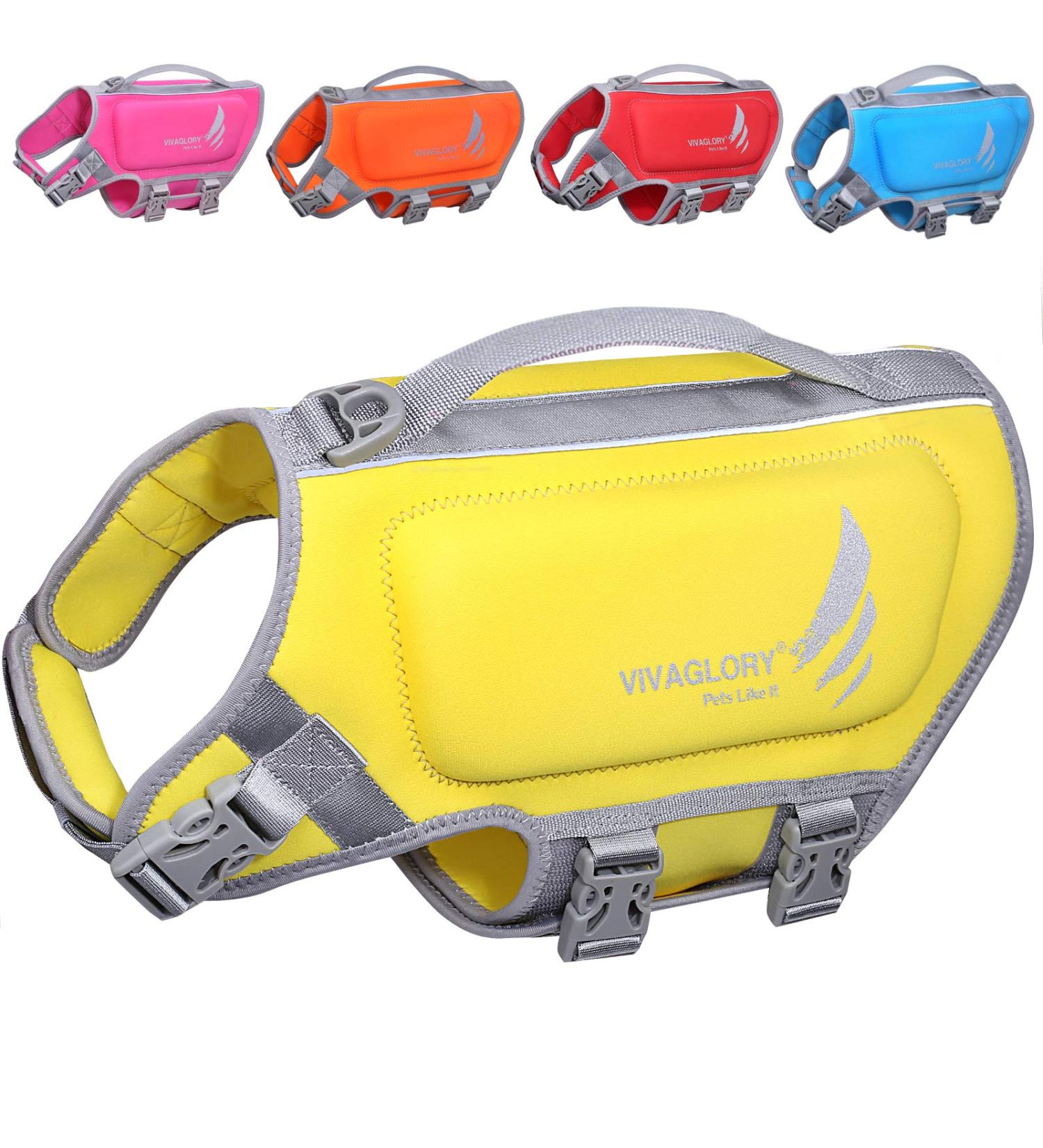 VIVAGLORY Lightweight Dog Life Jacket - Skin-Friendly Neoprene D-Ring & Quick Release Buckle for Small Dogs (48-56cm Chest) - Yellow Pet Lifesaver - Buy Online on GoSupps.com