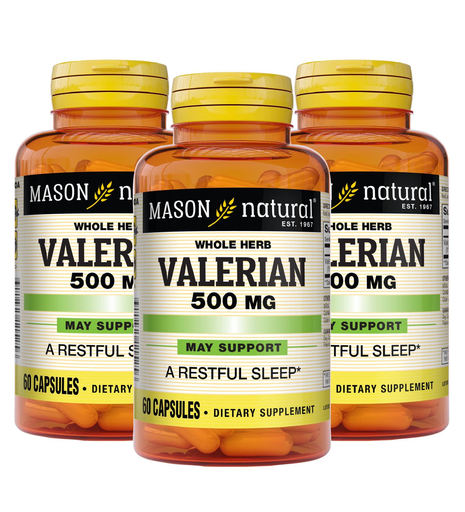 Mason Natural Valerian Root 500mg - Herbal Sleep Aid for Healthy & Restful Sleep, 180 Capsules (3 Pack) - Buy Online on GoSupps.com