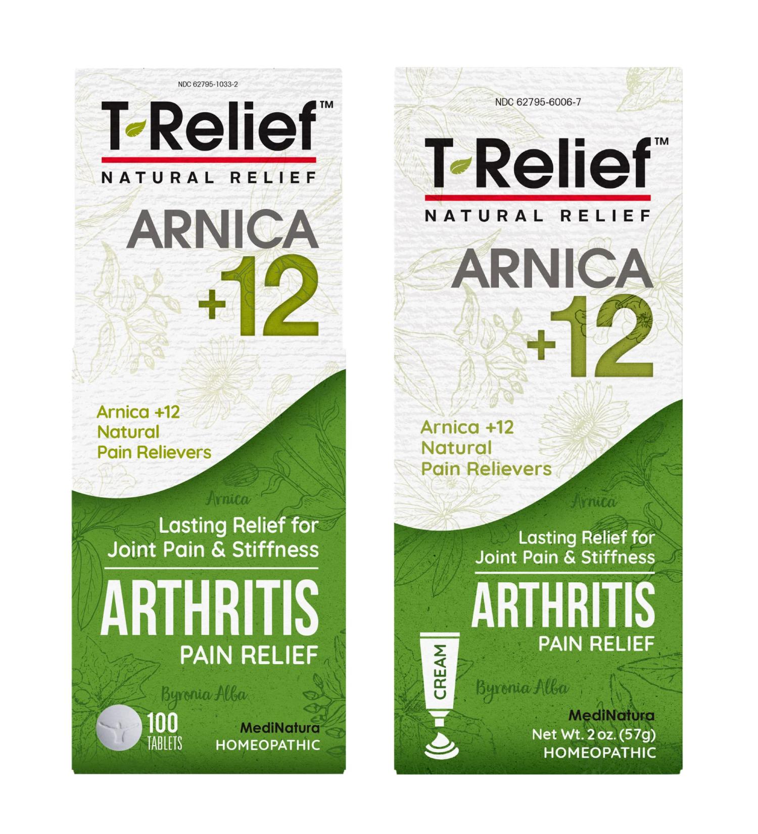 MediNatura T-Relief Arnica +12 Natural Arthritis Pain Relief 100ct Tablets and 2oz Cream Bundle - Buy Online on GoSupps.com