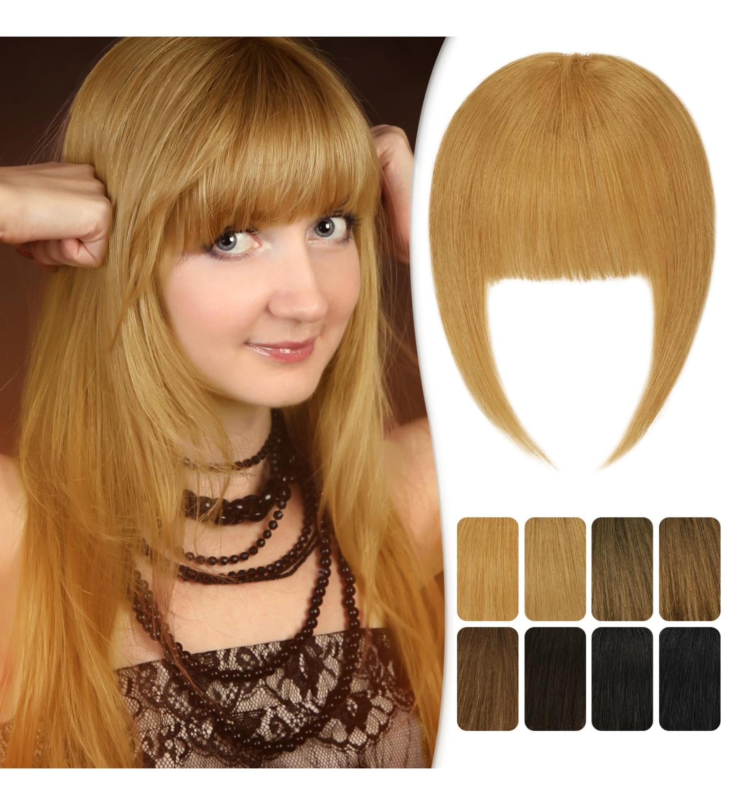 RUWISS Clip in Fringe - 100% Human Hair Thick Bangs Extensions for Daily Wear (Blonde) - 15g - Buy Online on GoSupps.com