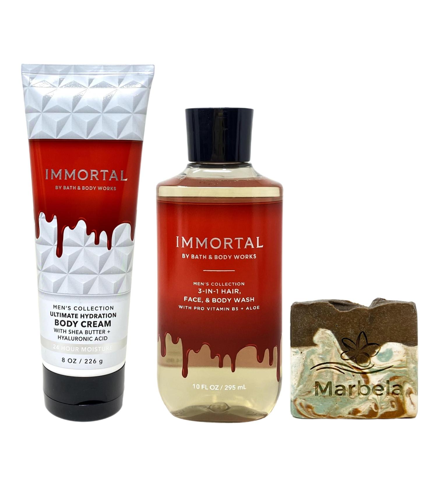 Bath & Body Works Men's Collection Immortal 2 Piece Set with a Marbela Cabin Spice Bar Soap - Body Cream and 3-in-1 Hair Face & Body Wash - Full Size - Buy Online on GoSupps.com