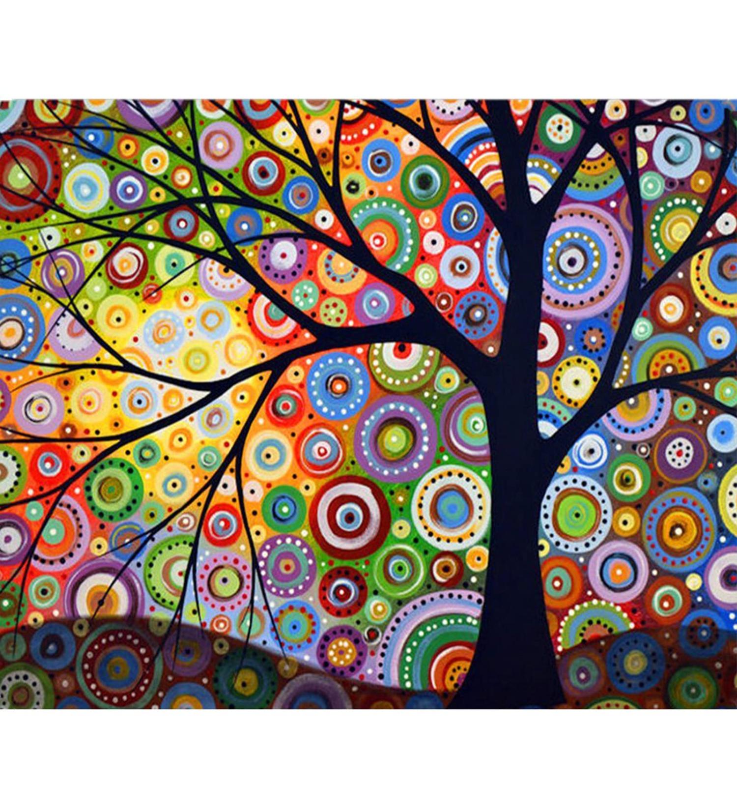 MXJSUA Diamond Painting Kit for Adults - 5D DIY Full Drill Round Diamond Art - Geometric Colored Tree Design - Home Wall Decor - 12x16 Inch - Buy Online on GoSupps.com