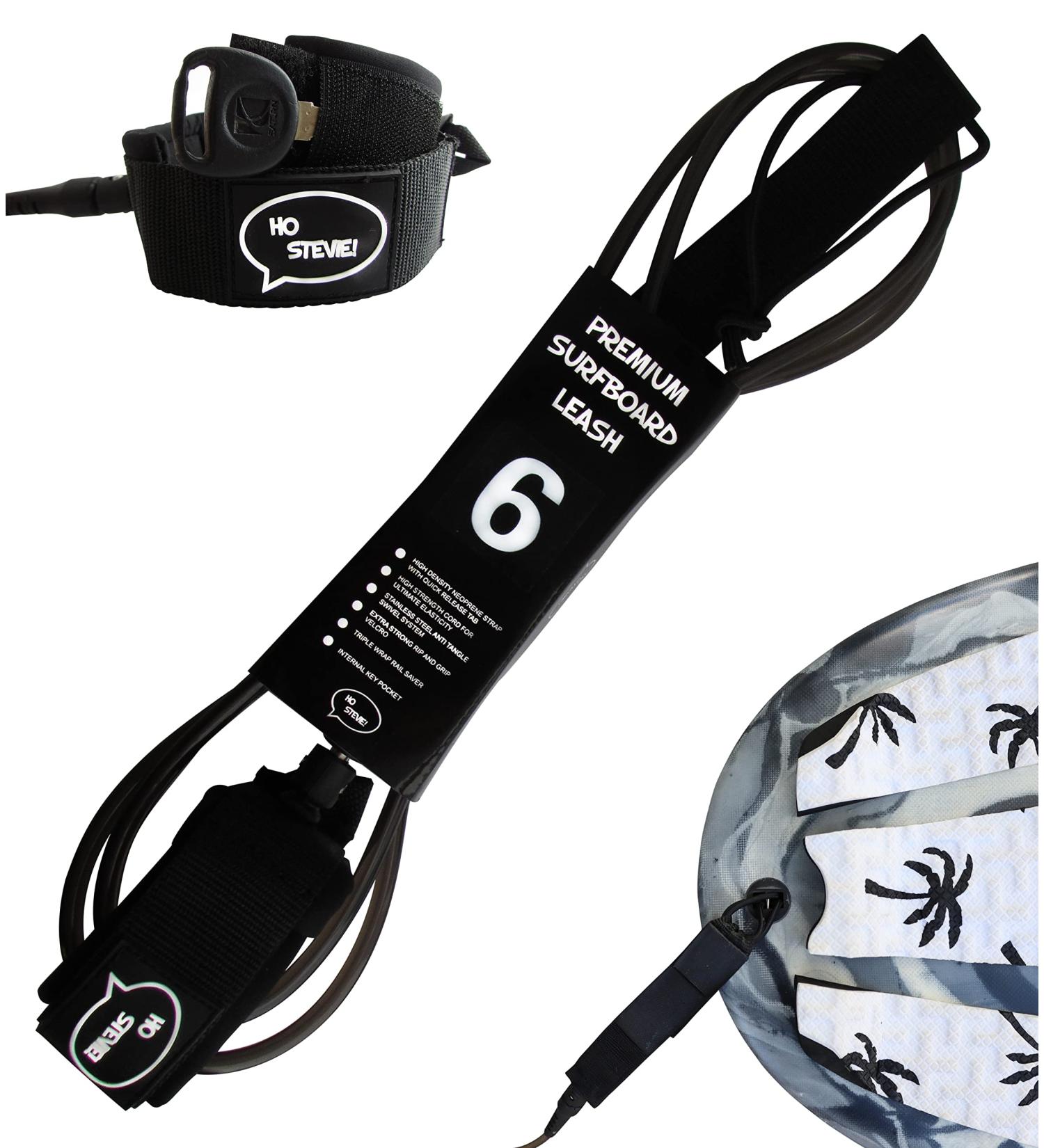 Ho Stevie Premium Surf Leash 1 Year Warranty | Maximum Strength Lightweight 7mm Thick | Kink-Free for All Surfboards | Black 6ft - Buy Online on GoSupps.com