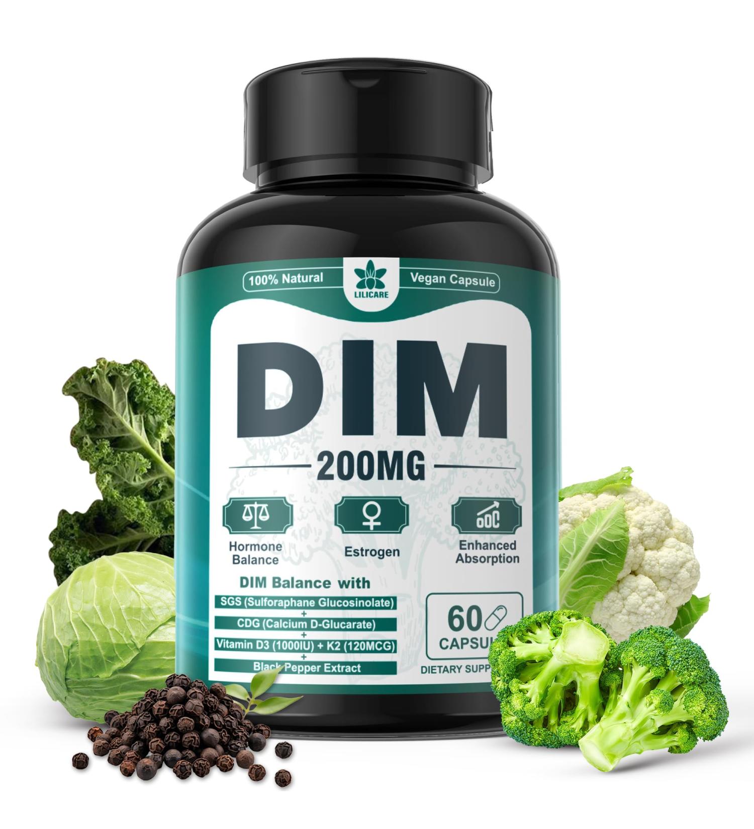 DIM Supplement 200mg/400mg - Menopause Support for Women | Hot Flashes Mood Swings Sleep Disturbances Hormone Balance & PMS Relief | Estrogen Supplement with DIM SGS & Dong Quai - Buy Online on GoSupps.com
