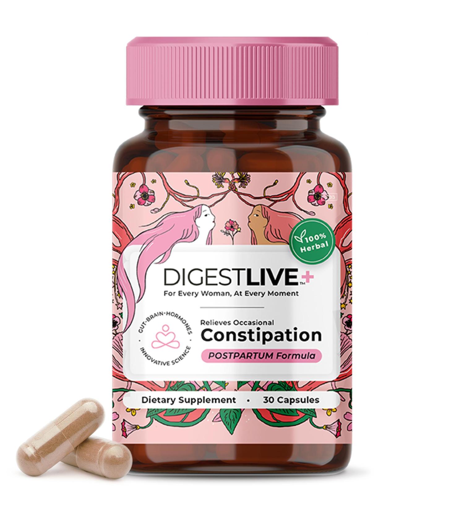 DigestLive Women's Constipation Relief Laxative for Postpartum 30 Capsules 100% Herbal Stool Softener- Female Gentle Natural Colon Cleanse Detox Bloating & Gas Fast-Acting Vegan Gluten & GMO-Free - Buy Online on GoSupps.com