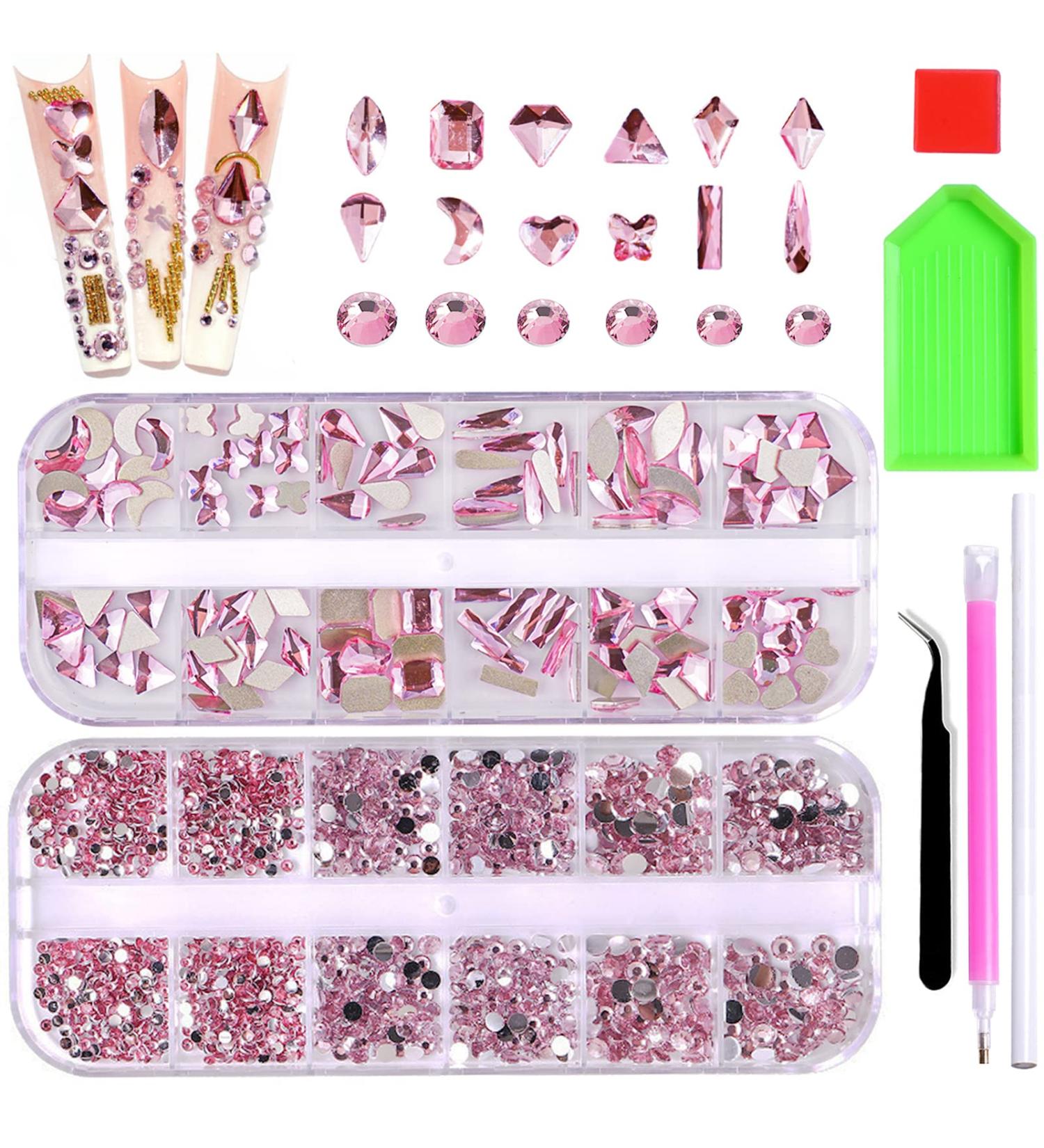 Wsimily Pink AB Crystal Nail Rhinestones Kit | 1620 Pcs Flatback Gems for DIY Manicure | Tweezers & Organizer Box Included - Buy Online on GoSupps.com