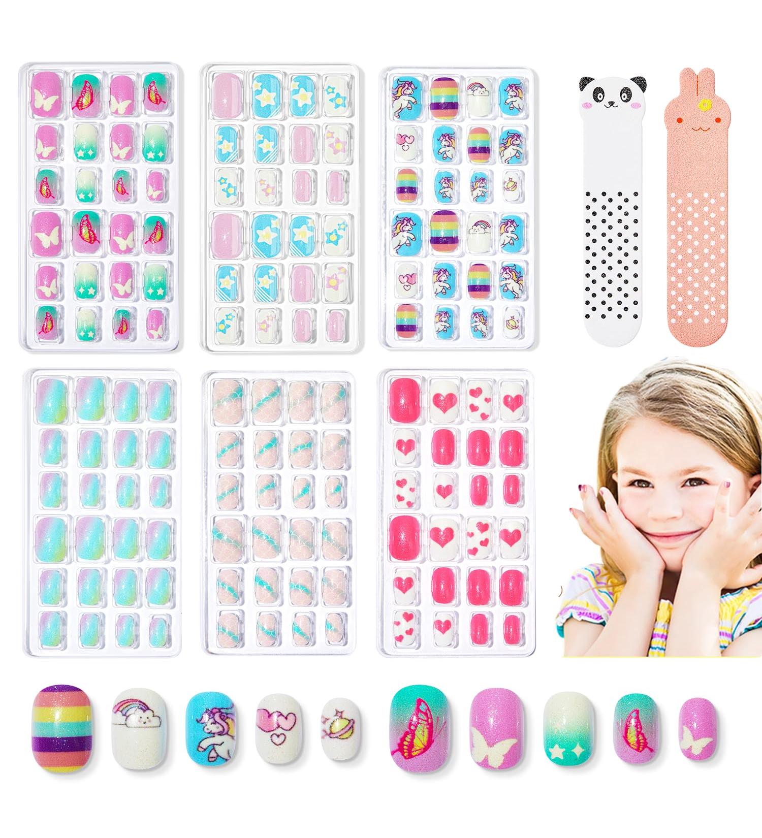 Modelones 144Pcs Kids Press On Nails - Pre-Glue Acrylic Glitter Unicorn & Butterfly Designs - Short False Nail Art Kits for Girls - Buy Online on GoSupps.com