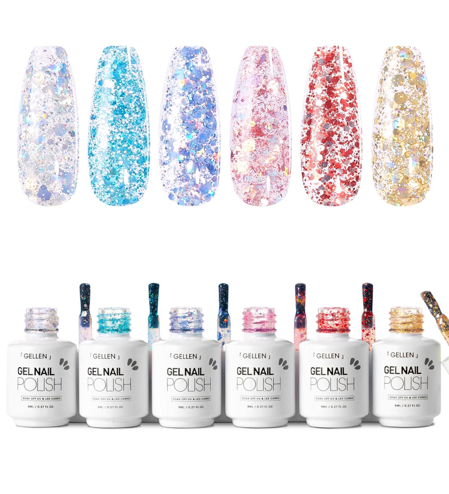 GELLEN Glitter Gel Nail Polish Set - 6 Trendy Diamond Shine Colors for Salon-Quality DIY Manicures - Buy Online on GoSupps.com