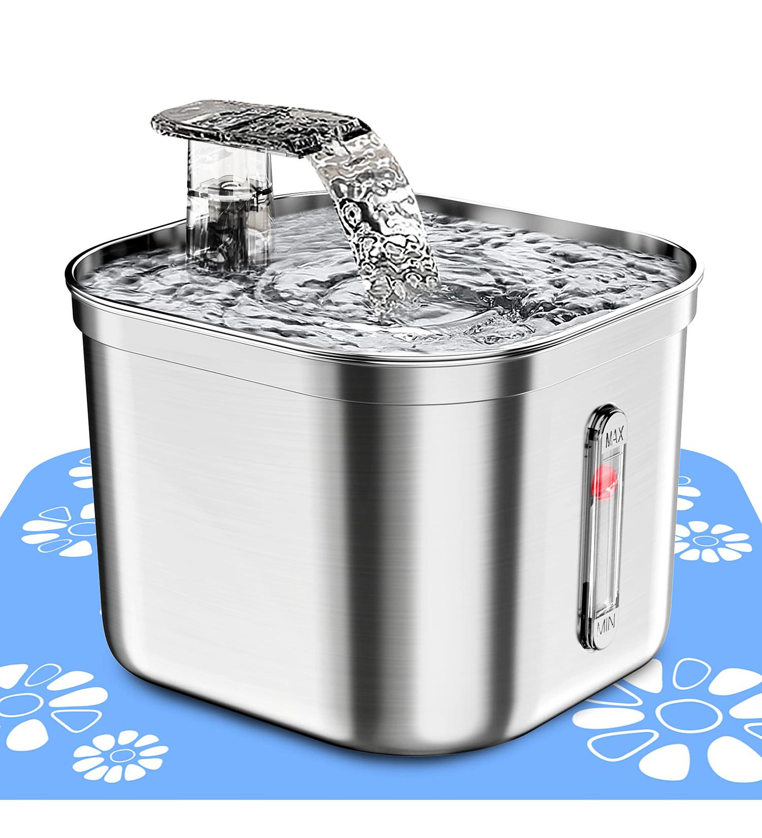 MISFANS Stainless Steel Cat Water Fountain | 74oz/2.2L Automatic Pet Water Dispenser with Filter Kit and Silicone Mat | Ideal for Cats and Dogs - Buy Online on GoSupps.com