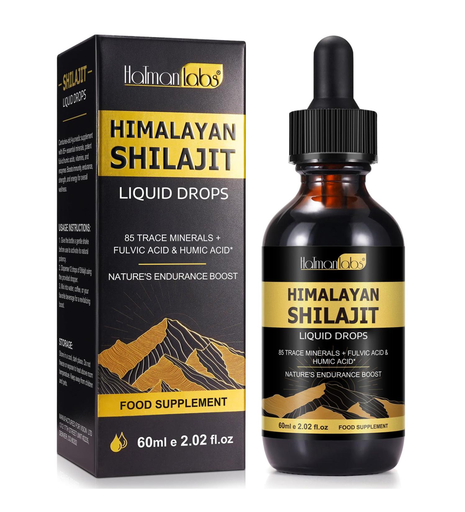Shilajit Drops Compl ment alimentaire pur naturel de l'Himalaya avec 85 + oligo-min raux et acides humiques acides humiques Hatmanlabs Shilajit Gouttes liquides pour stimuler l' nergie immunitaire - Buy Online on GoSupps.com