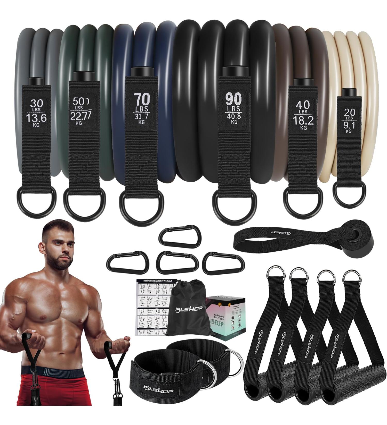 Heavy Resistance Bands Set - 300LB Workout Bands for Men | Upgrade Rubber Handles | Fitness & Muscle Training Equipment | Best for Home Gym & Yoga - Buy Online on GoSupps.com