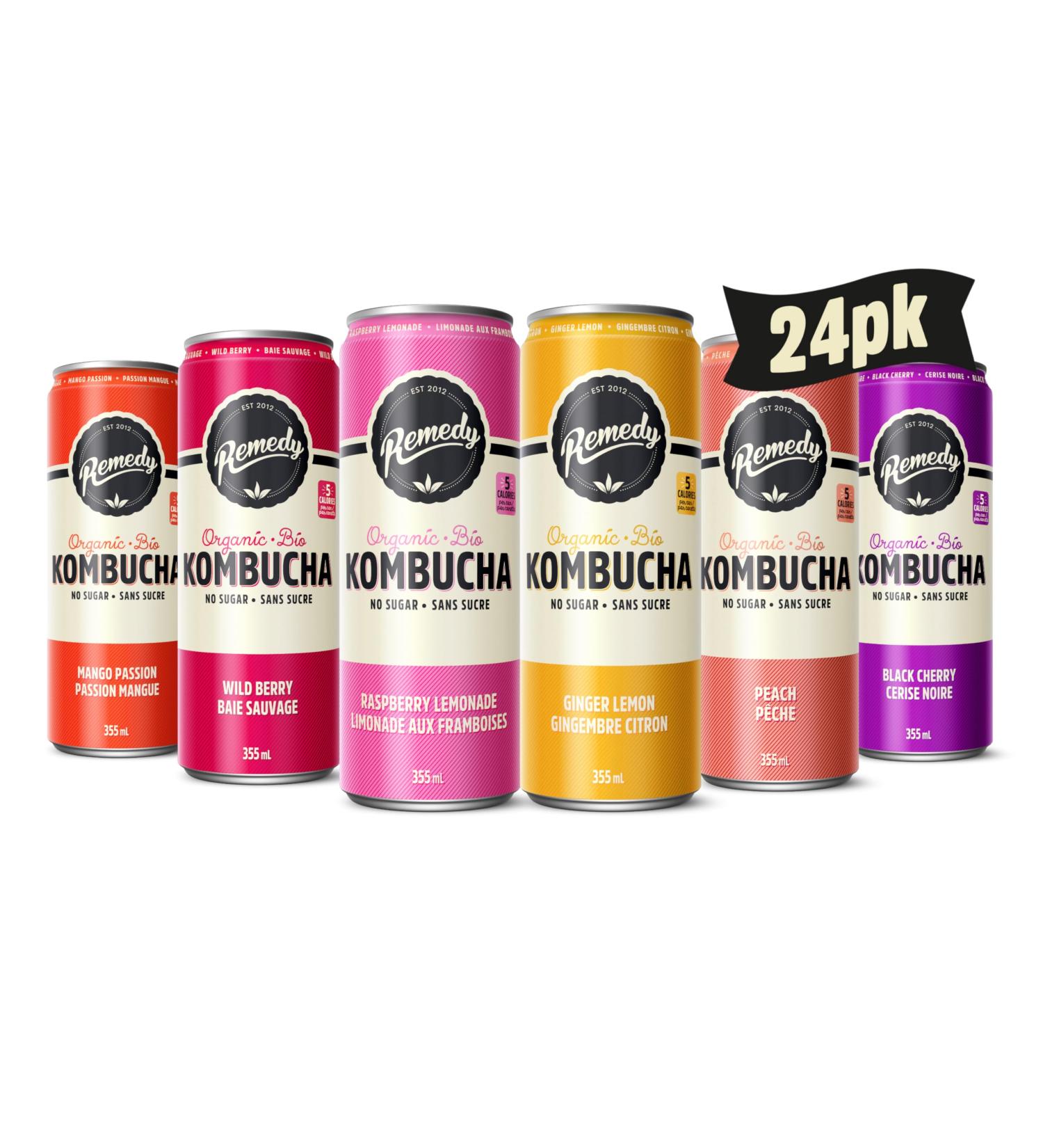 Remedy Kombucha Sugar-Free Organic Drink Sparkling Low Calorie Gut Health Beverage - 6 Flavour Variety Pack - 355 mL Can 24-Pack Variety Pack 355ml (Pack of 24) - Buy Online on GoSupps.com