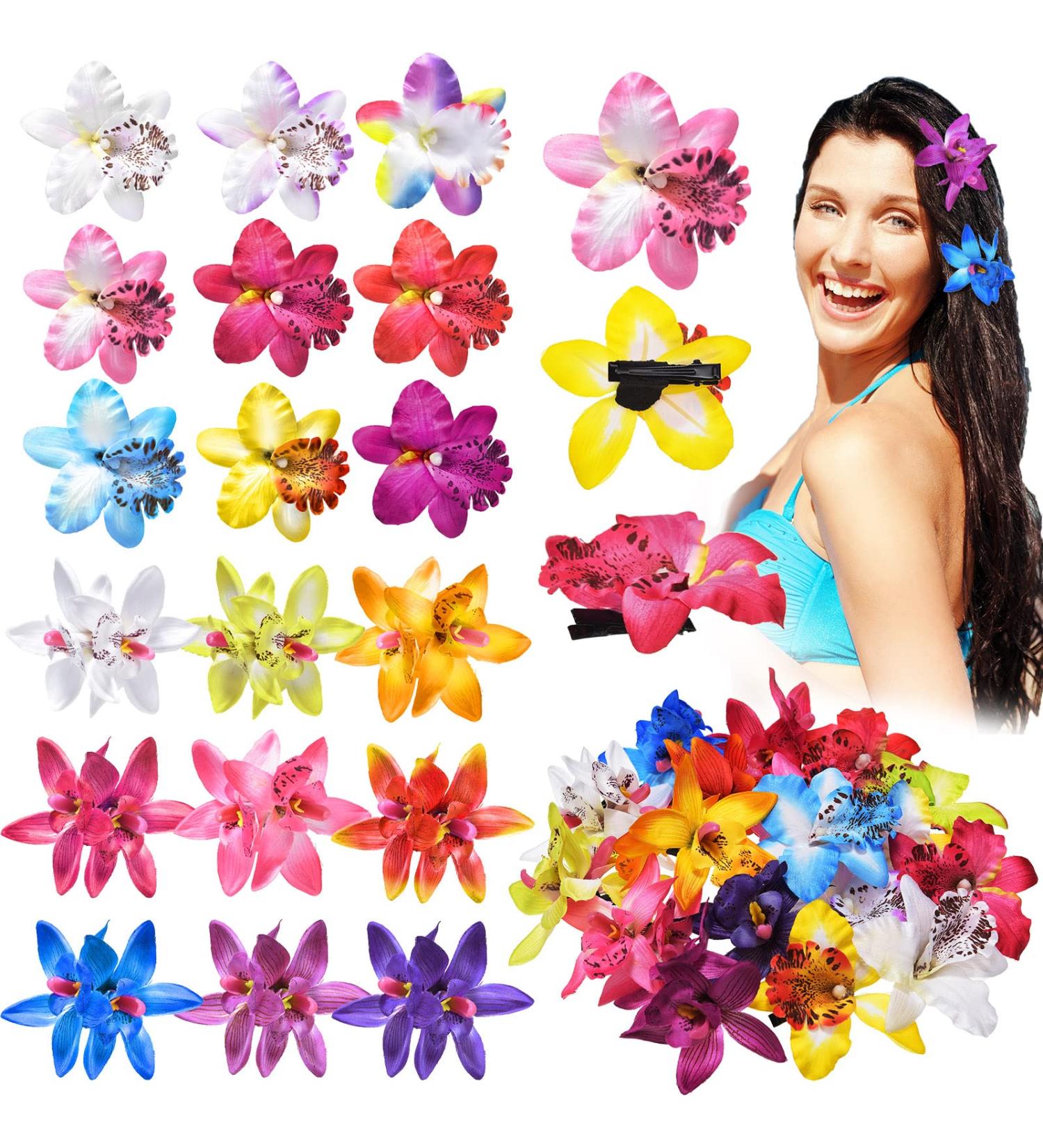 18 Pcs Hawaiian Hibiscus Flower Hair Clips for Women - Tropical Bridal Wedding Hair Accessories - Buy Online on GoSupps.com