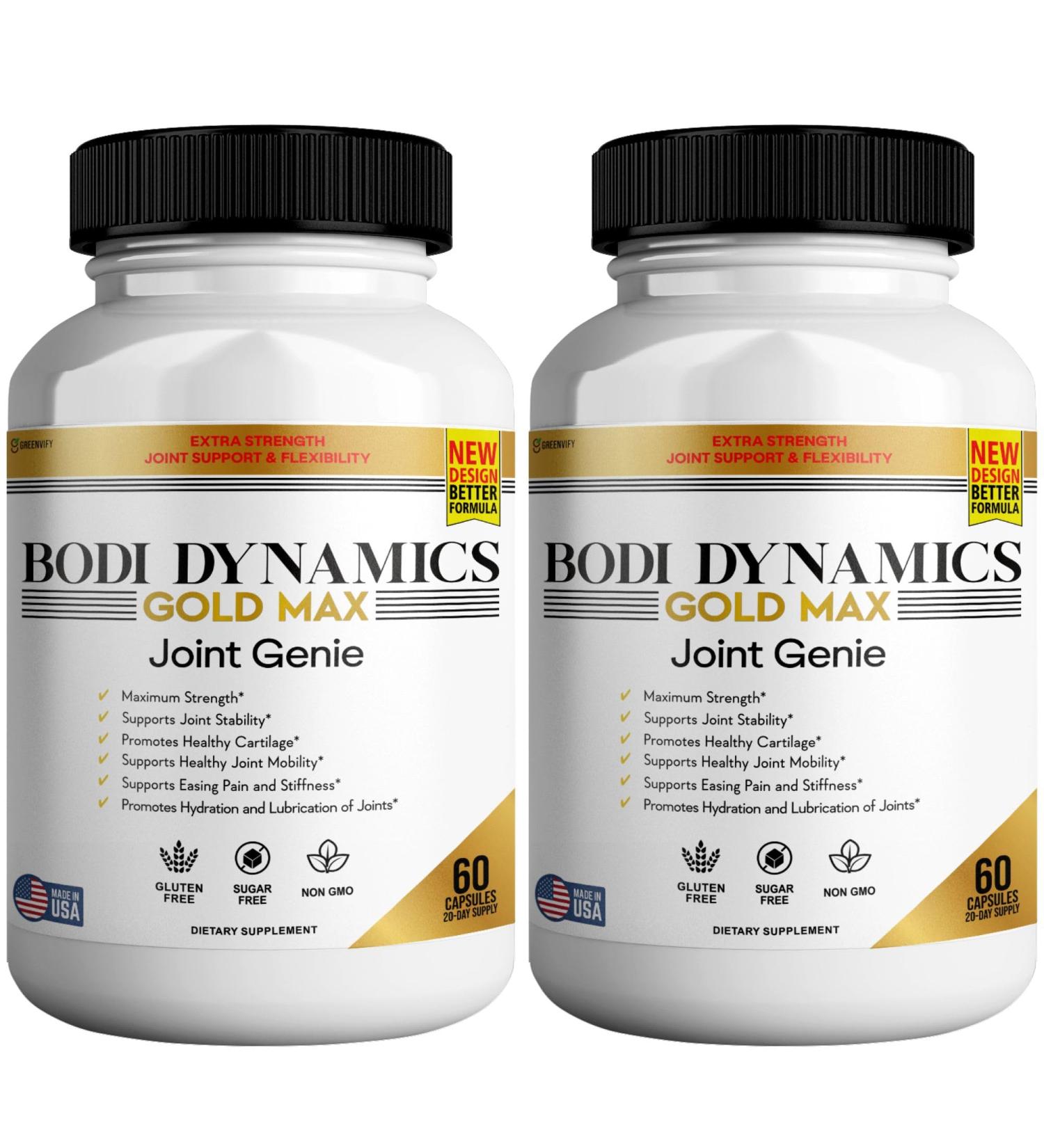 GREENVIFY Bodi Dynamics Gold Max Joint Genie Extra Strength Joint Support Supplement 1500mg Glucosamine 60 Capsules 20 Day Supply (2) - Buy Online on GoSupps.com