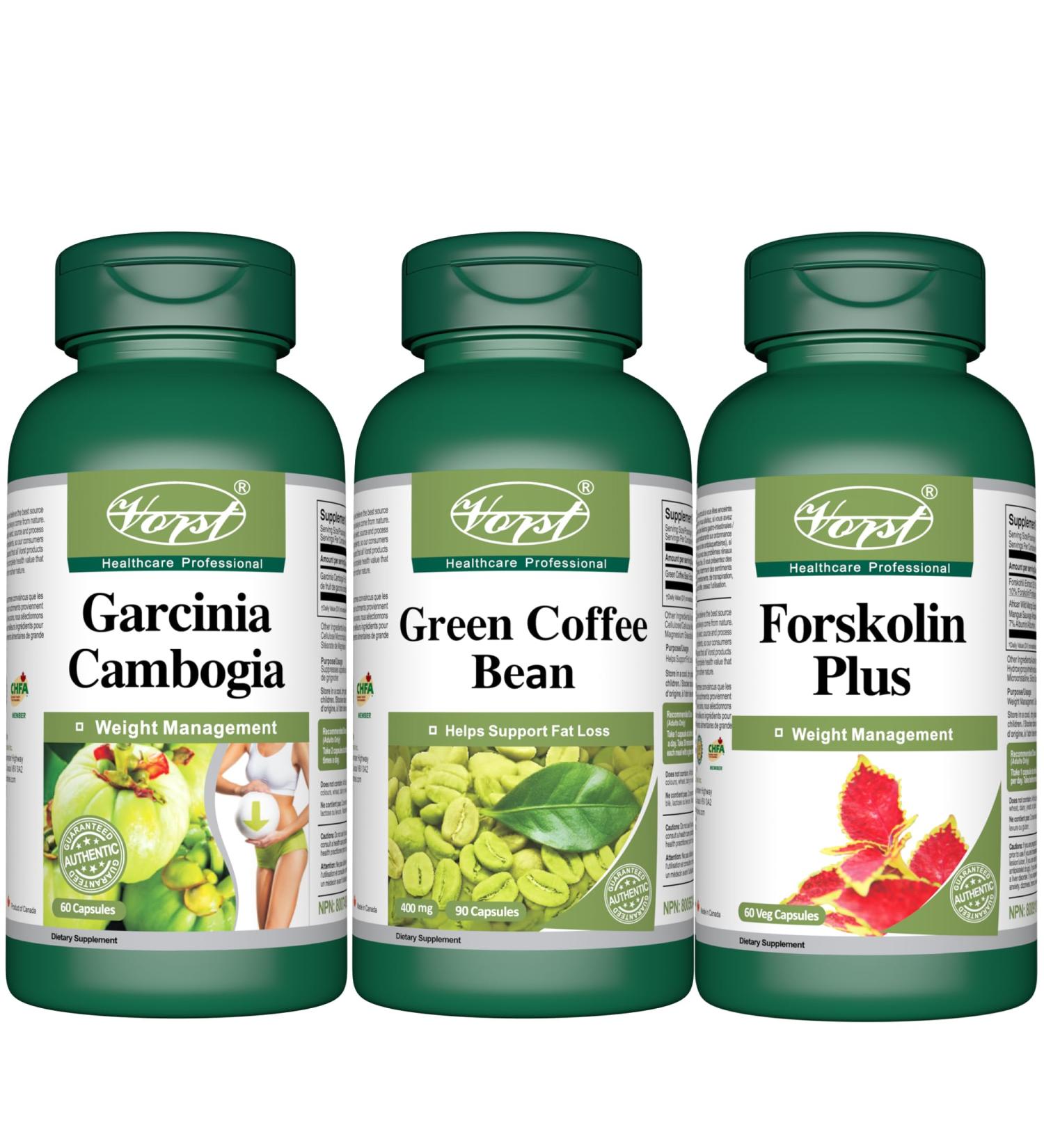 VORST Garcinia Cambogia 60 Capsules and Green Coffee Bean 90 Capsules and Forskolin Plus 60 Vegan Capsules With African Wild Mango | Weight Management Supplements | (Combo Bundles 3 Bottles) - Buy Online on GoSupps.com