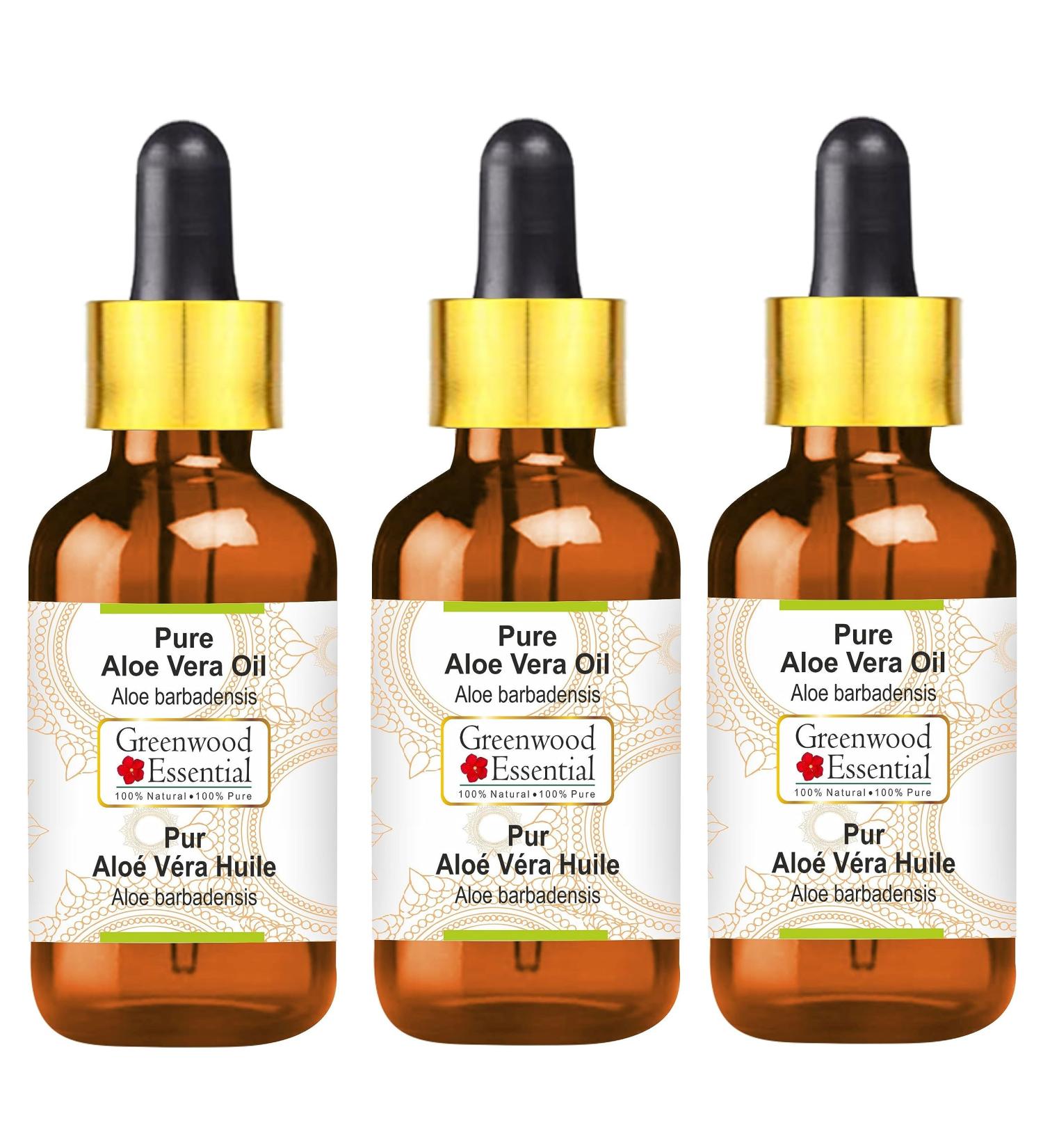 Greenwood Essential Natural Aloe Vera Oil - Therapeutic Quality for Hair Skin & Aromatherapy (Pack of 3 - 100ml Each) - International Shipping Available - Buy Online on GoSupps.com