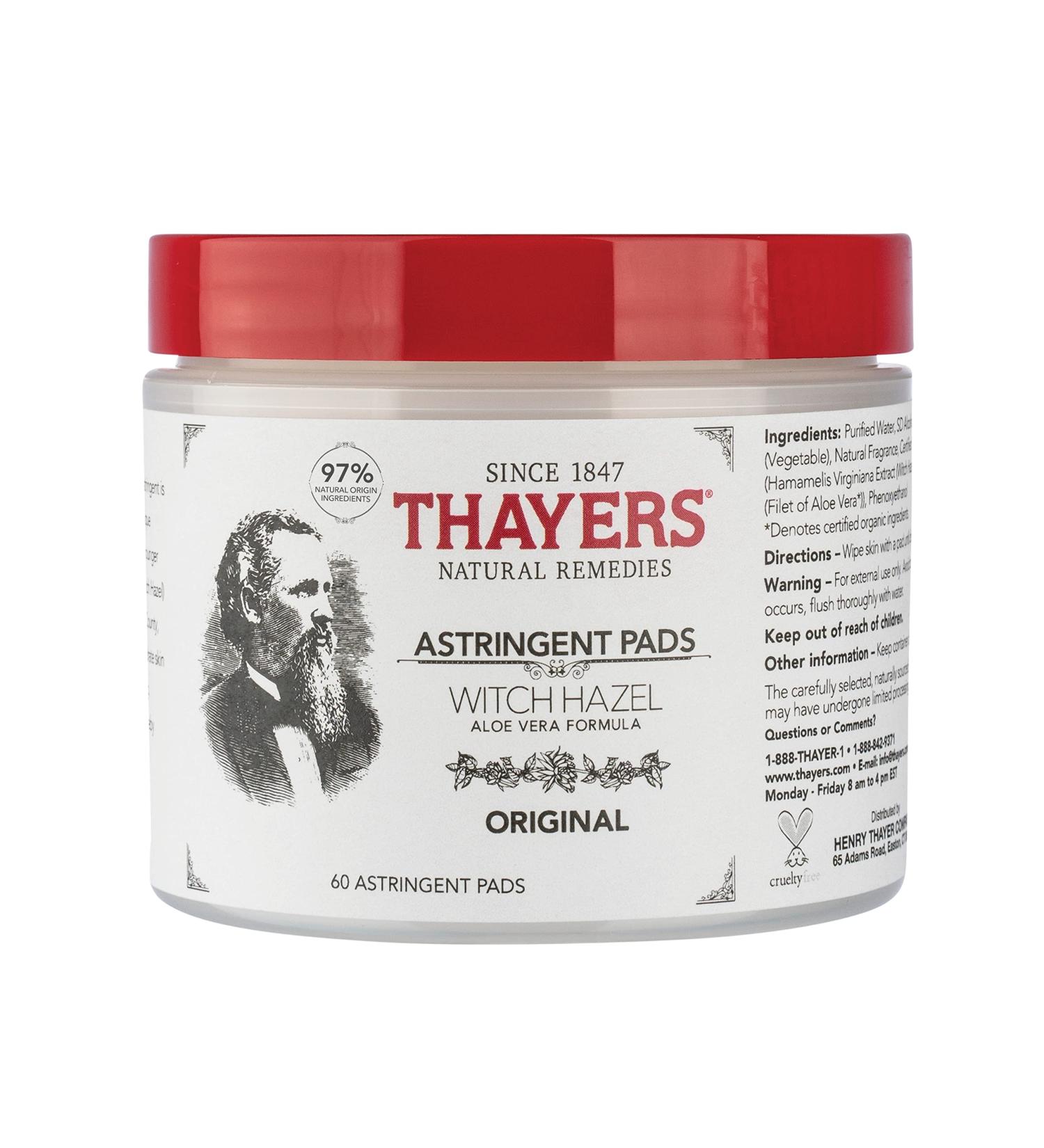 THAYERS Original Witch Hazel Astringent Pads with Aloe Vera Formula 60 Count - Gentle Skin Toner and Cleanser - Buy Online on GoSupps.com