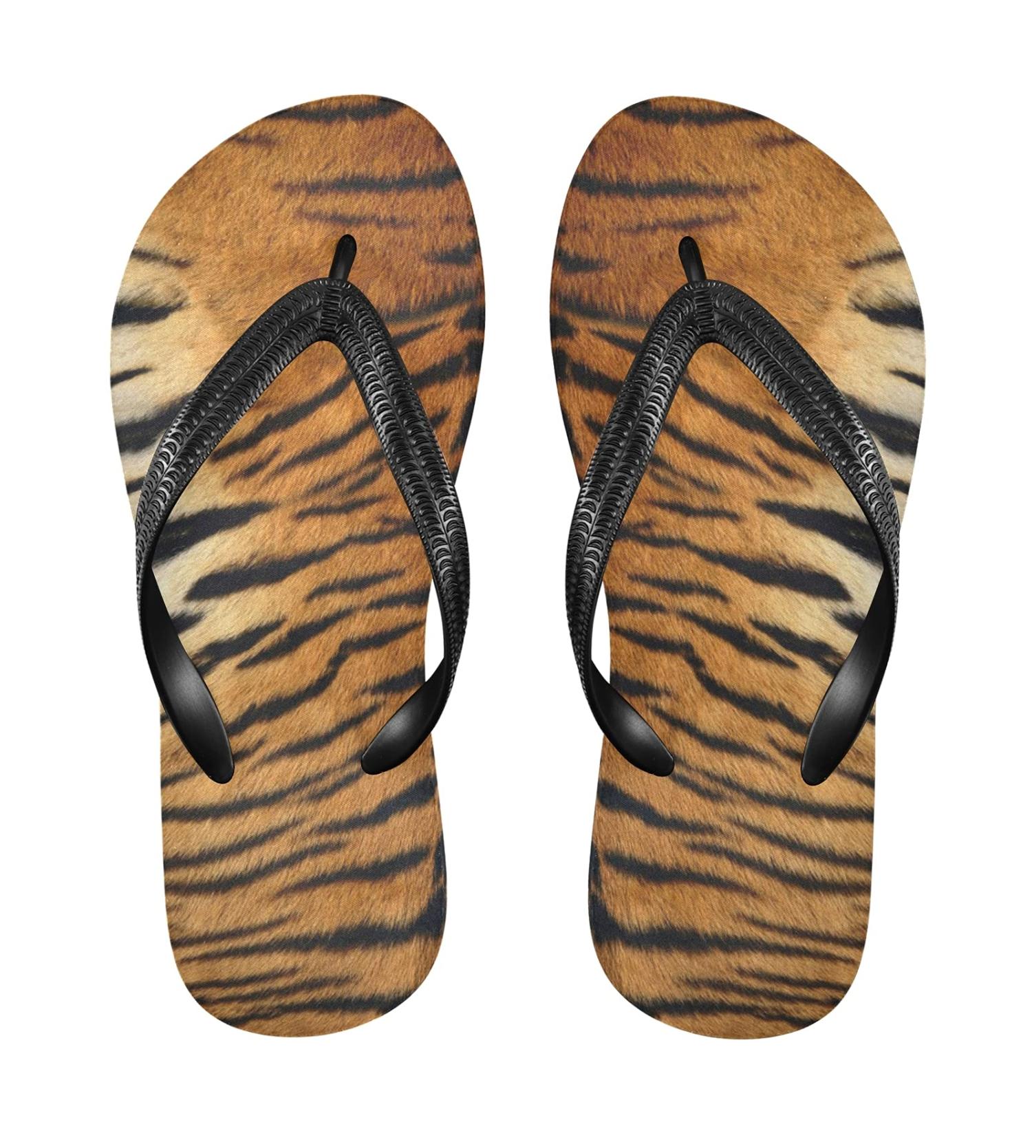 Mnsruu Tiger Print Flip Flops | Stylish & Comfortable Home Hotel Spa and Travel Footwear for Men & Women - Buy Online on GoSupps.com