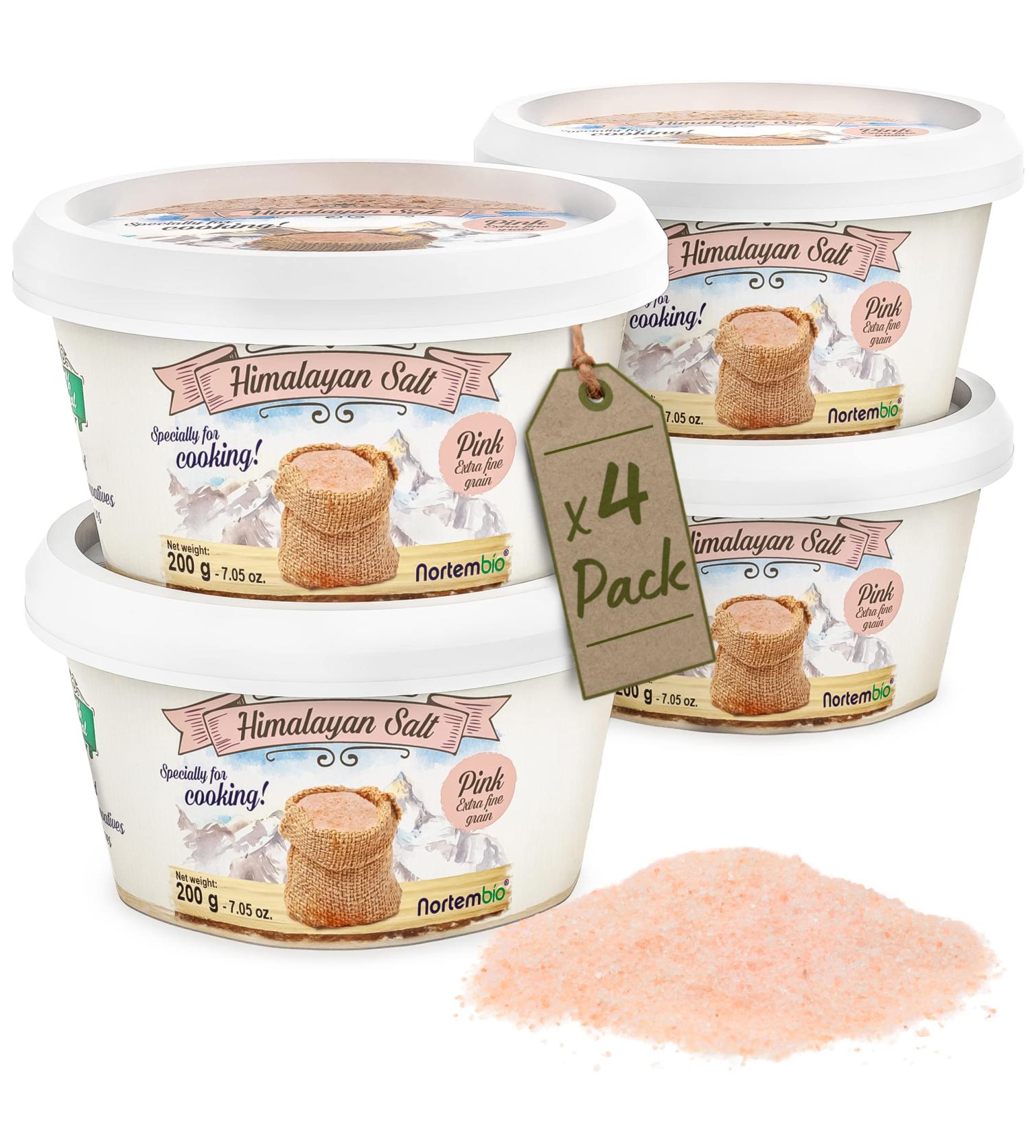  Nortembio Nortembio Pink Himalayan Salt 4 x 200g. Extra fine grain (0.5-1 mm). 100% natural salt rich in minerals. Healthy cooking. Unrefined. No preservatives. Made in Punjab Pakistan. - Buy Online on GoSupps.com