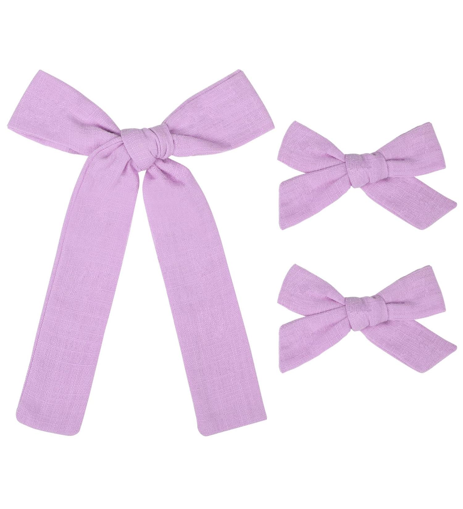 DEEKA Light Purple Cotton Linen Hair Bows 2 Sizes 5"&3.5" Soft Hair Bow set for Toddler Girls Long Ponytail Knot Bows Alligator Clip Hair Accessories for Little School Girls (Light Purple) - Buy Online on GoSupps.com