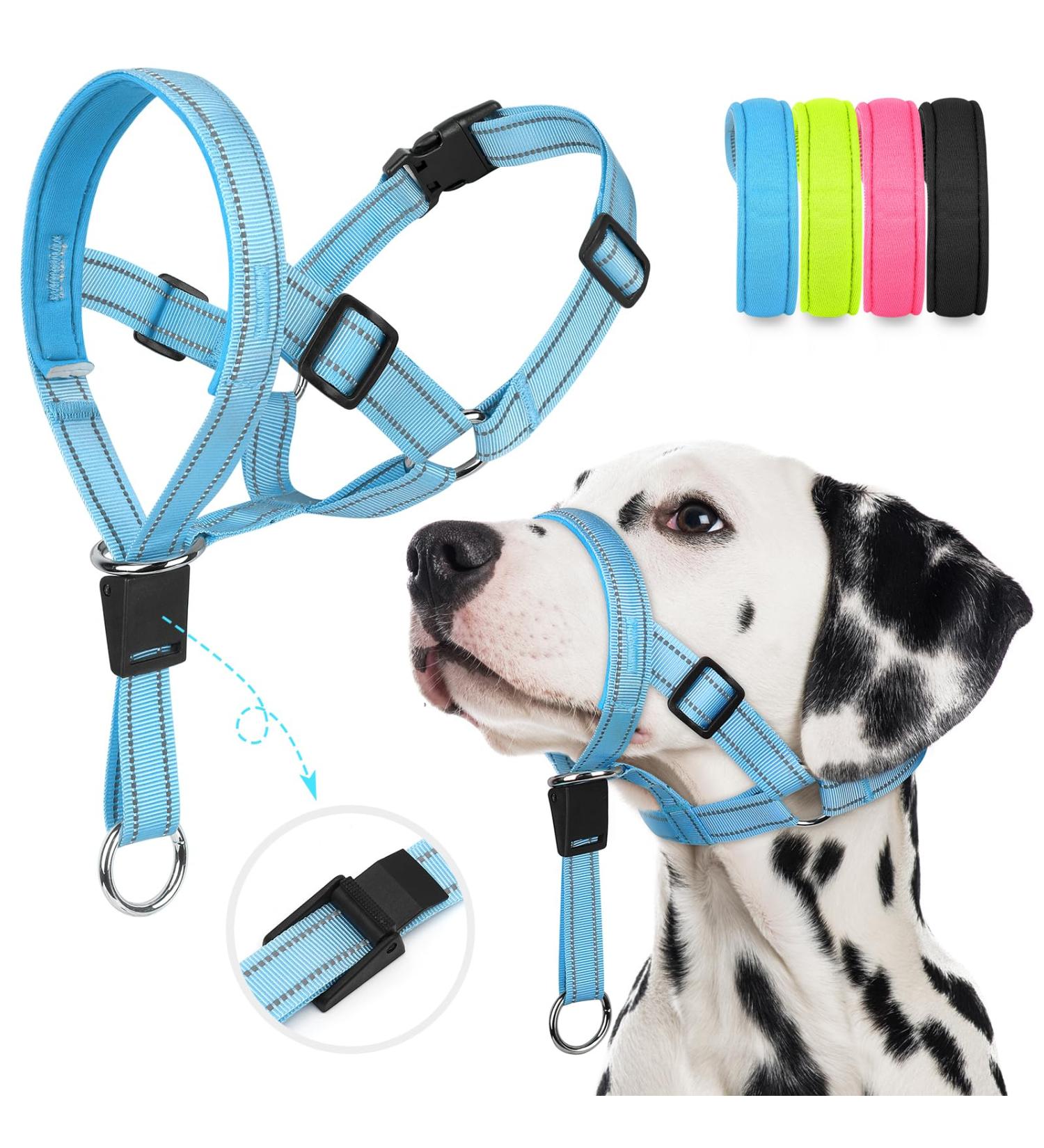 Weesiber Medium Blue Soft Dog Collar - Adjustable Padded Halter with Reflective Strips for Safe Training & Walking - No Pull Design - Buy Online on GoSupps.com