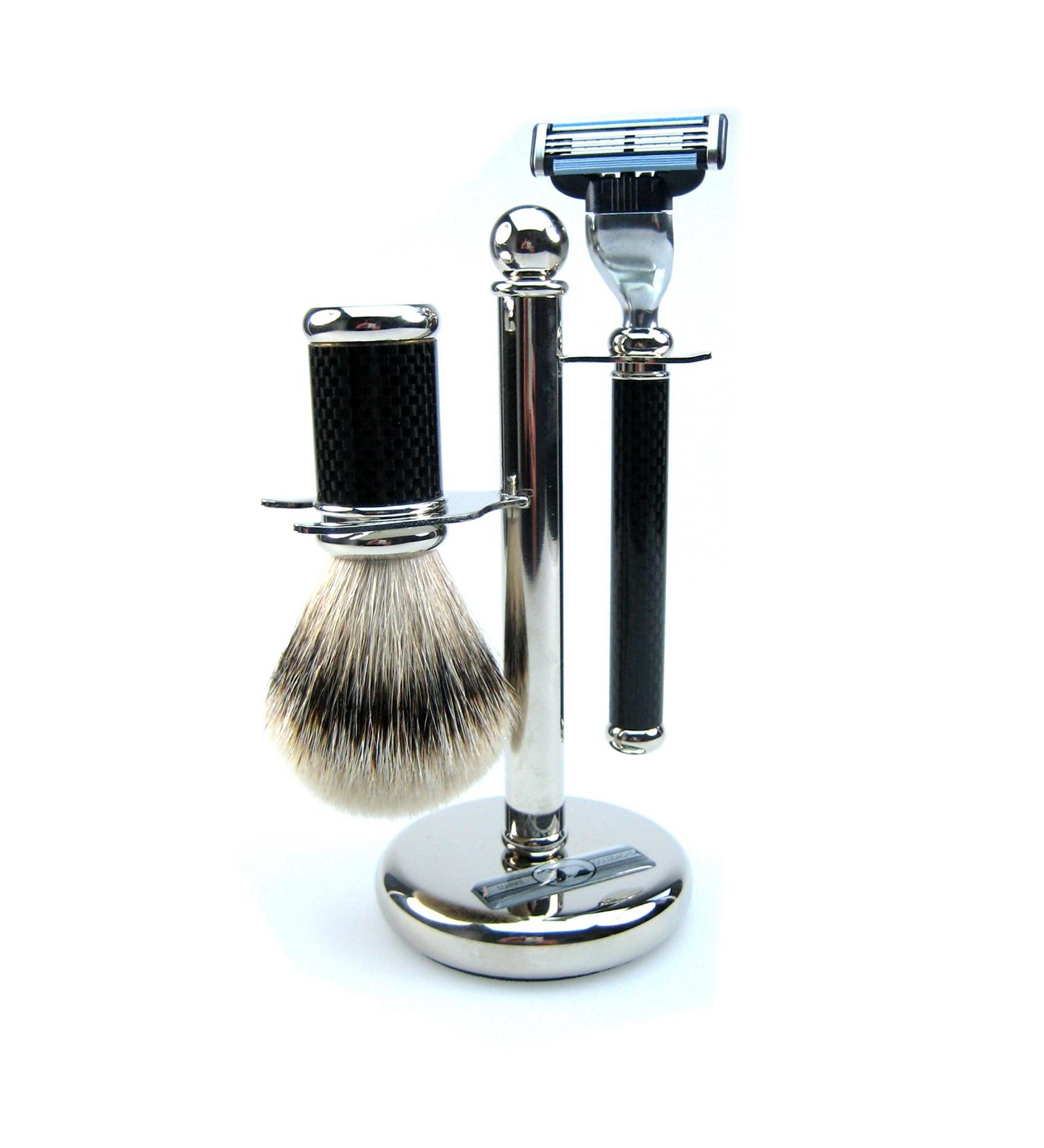 Golddachs 3-Piece Shaving Set in Carbon Look - Premium Men's Shaving Kit | International Shipping Available - Buy Online on GoSupps.com