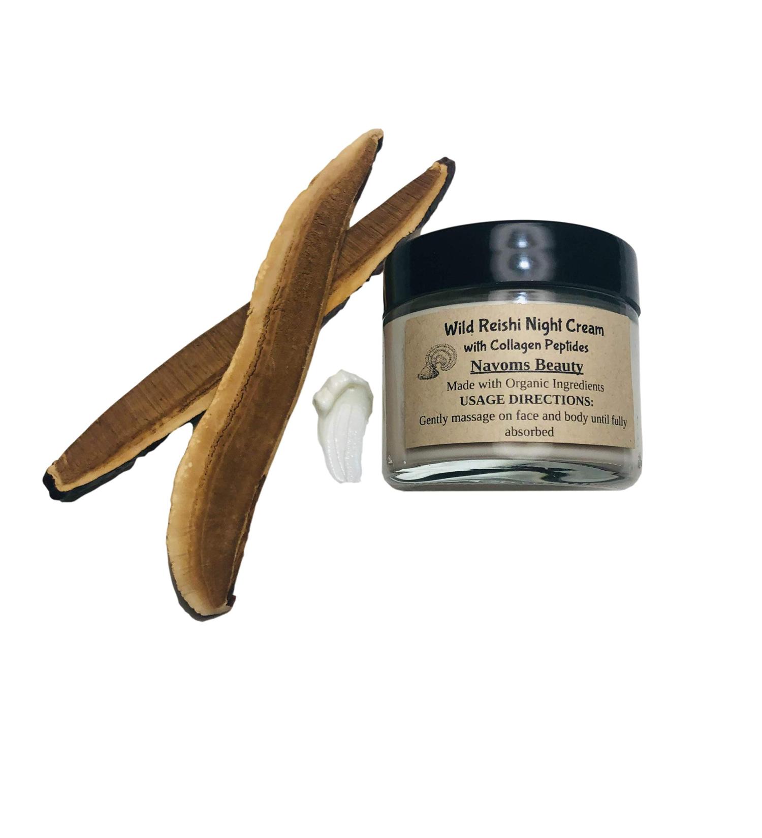 Navoms Beauty Organic Wild Reishi Night Cream with Colagen Peptides Echinacea Detox Cream Fine Lines and Wrinkle Free All Ages and Skin Types - Vegan (0.5 oz) - Buy Online on GoSupps.com