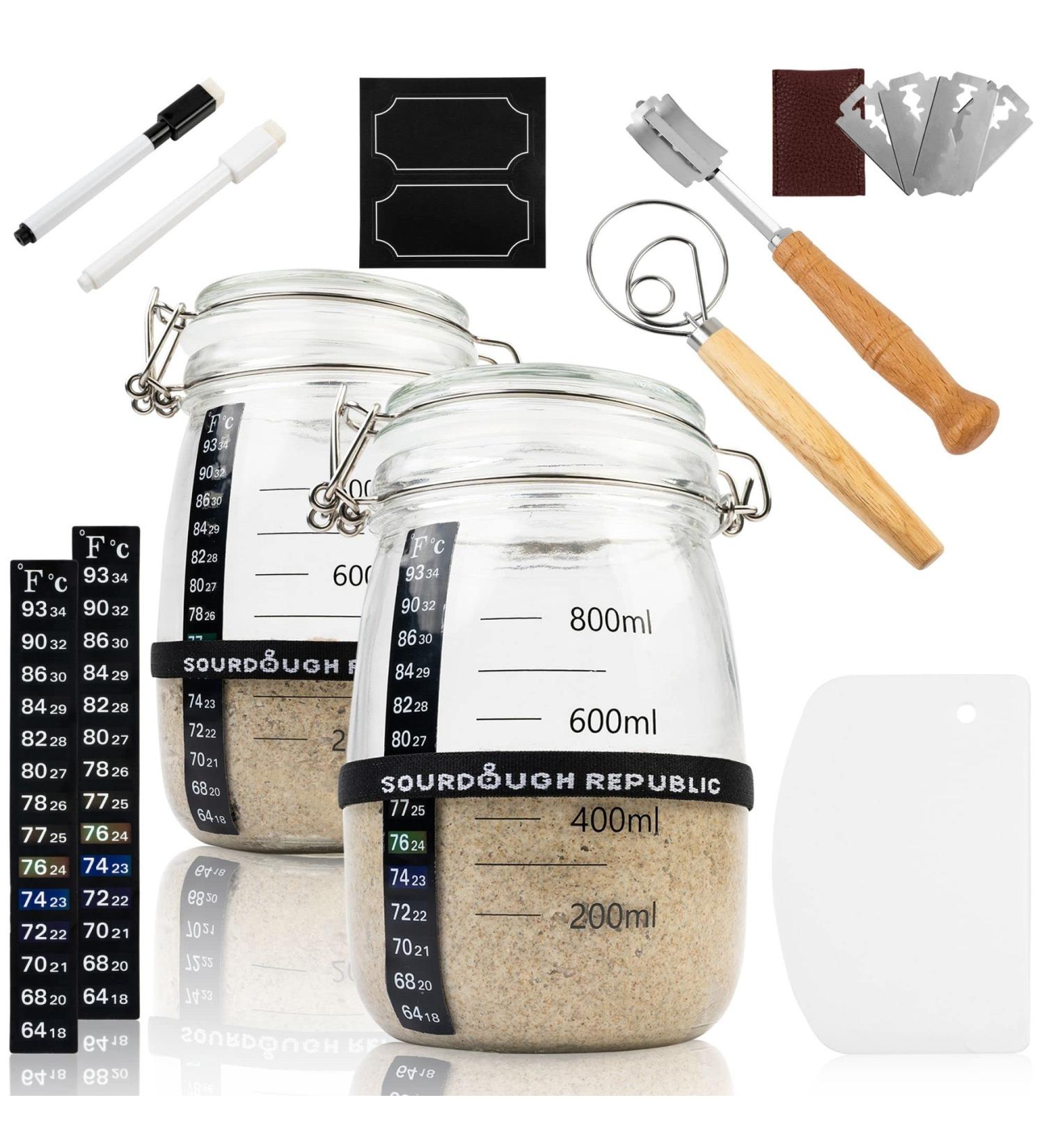 Sourdough Starter Jar Kit - 2-Pack 34 oz. Glass Jars for Wide Mouth Dough Crock | SDJ-2 - Buy Online on GoSupps.com