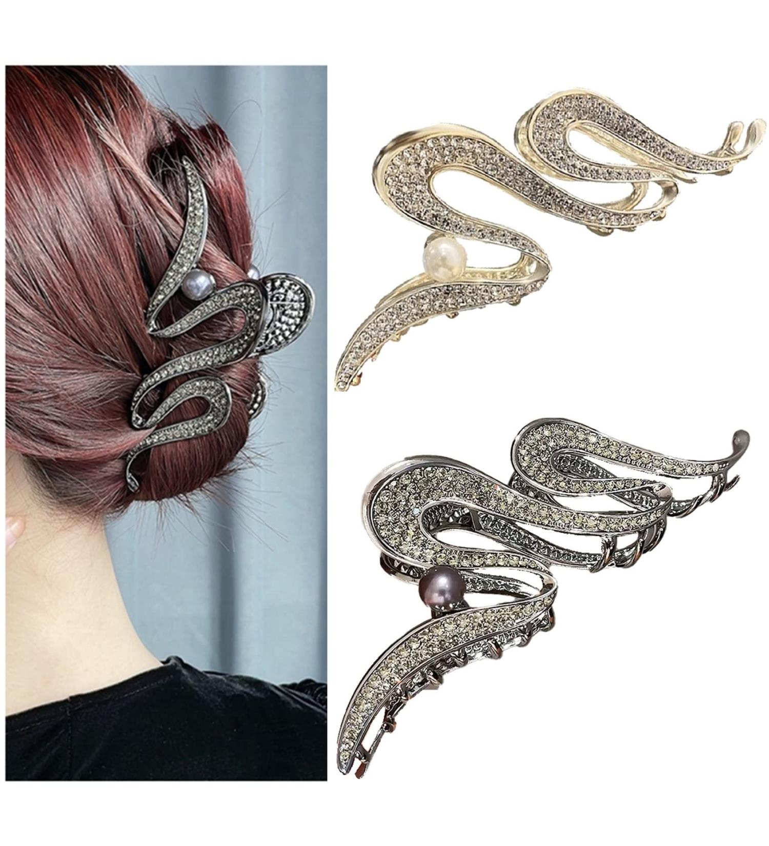 Souarts Butterfly Flowers Hair Clip - Non-Slip Metal Clips for Girls & Women | Gold Rhinestone Pearls - Stylish Hair Claw Accessories - Buy Online on GoSupps.com
