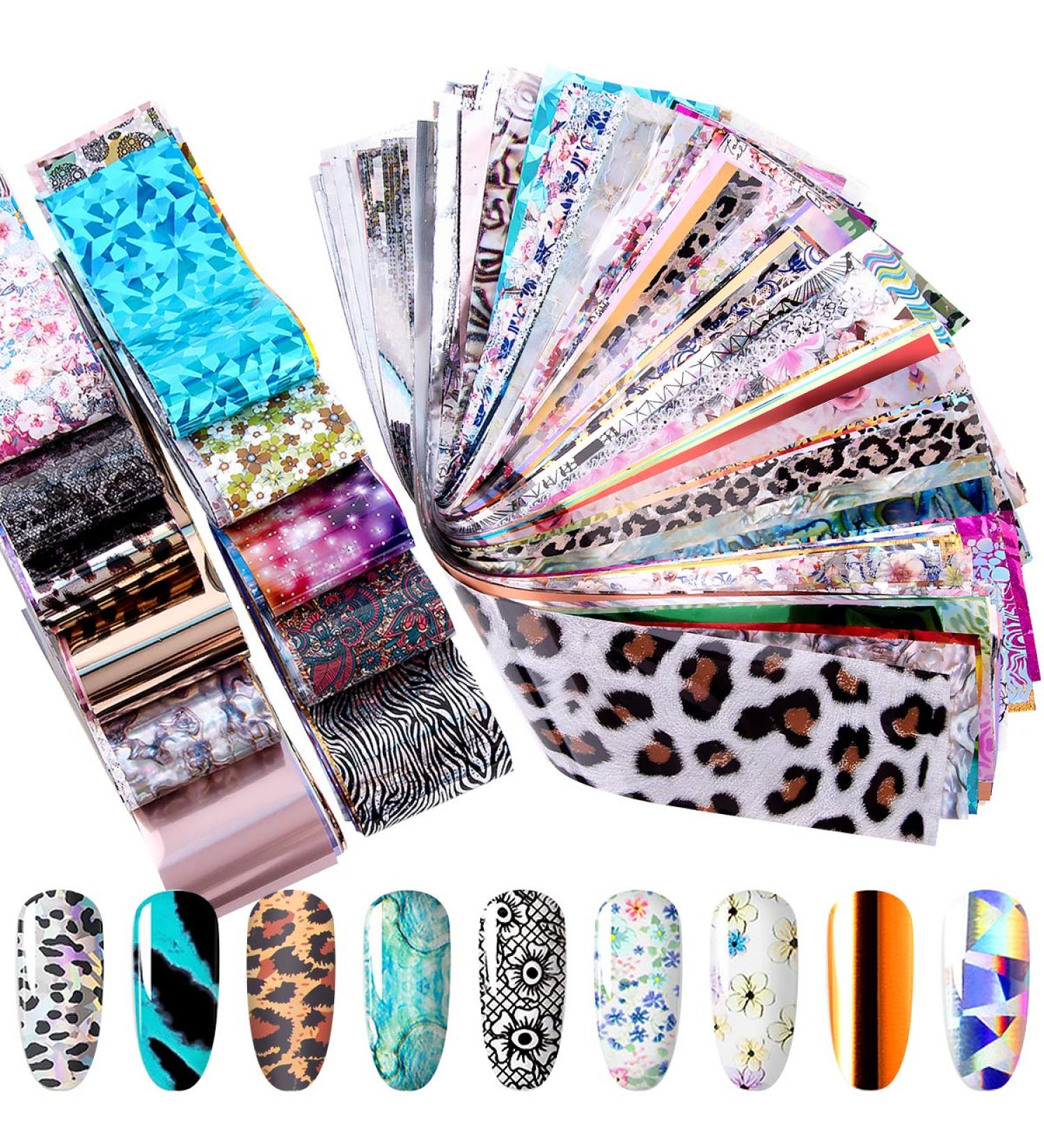 Duufin Nail Foils - 300 Sheets | Laser Flower Color Sheet Adhesive Stickers | Nail Art Transfer Foil for DIY Decoration - Buy Online on GoSupps.com