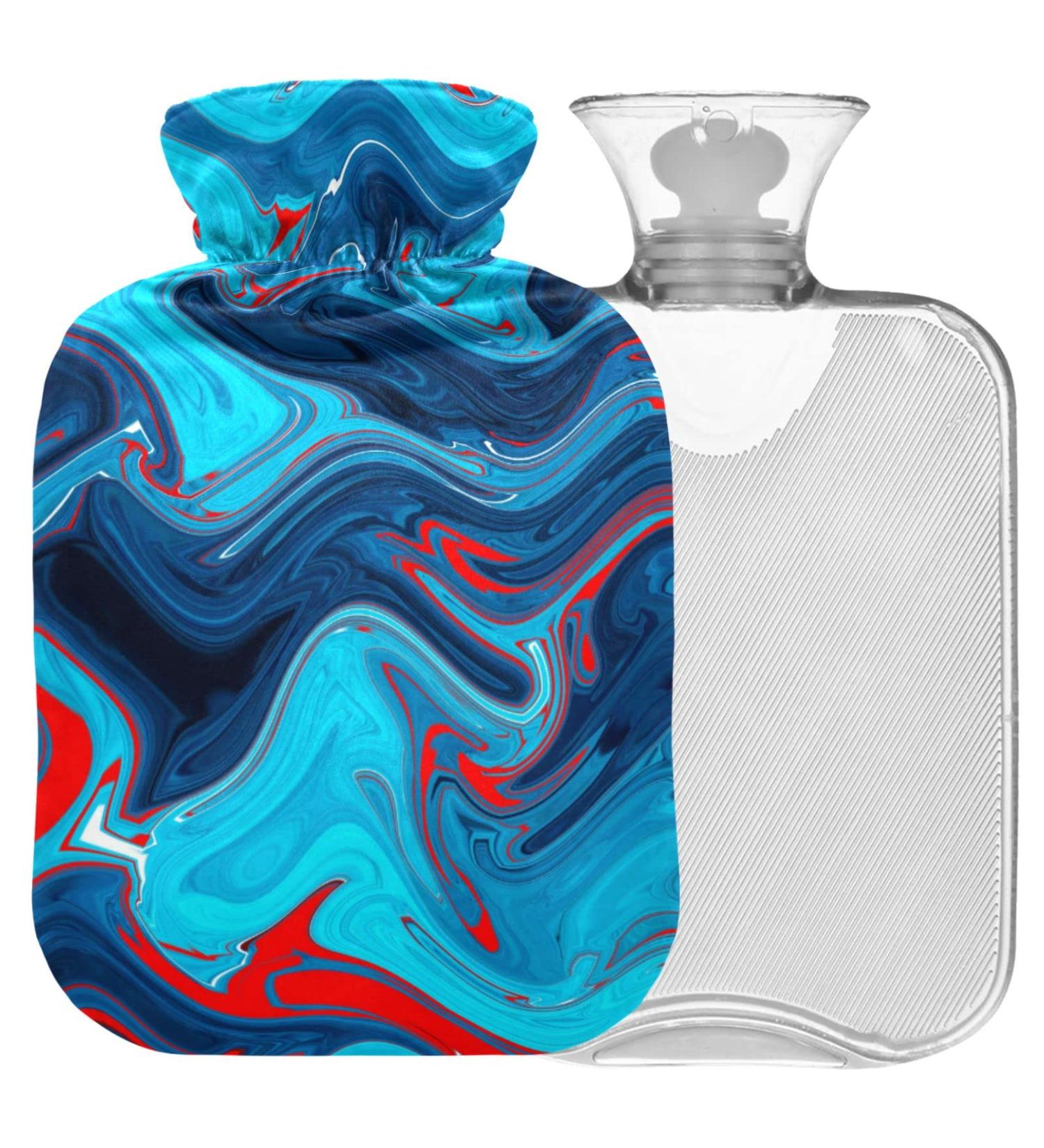 Naanle Hot Water Bottle with Cover - Red Blue Marble 1L Heat & Cold Therapy for Pain Relief Hand & Foot Warmer - Buy Online on GoSupps.com