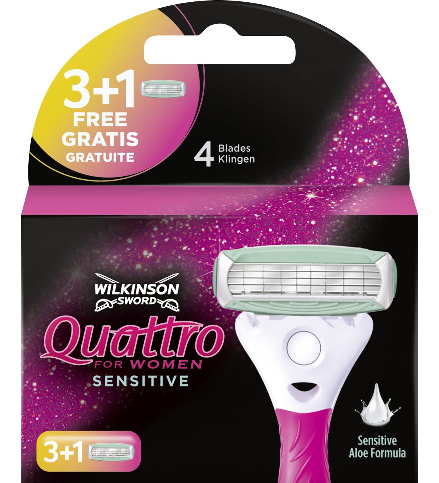 Wilkinson Sword Quattro for Women Sensitive Razor Blades - 3 + 1 Pack for Smooth & Gentle Shaving - Buy Online on GoSupps.com