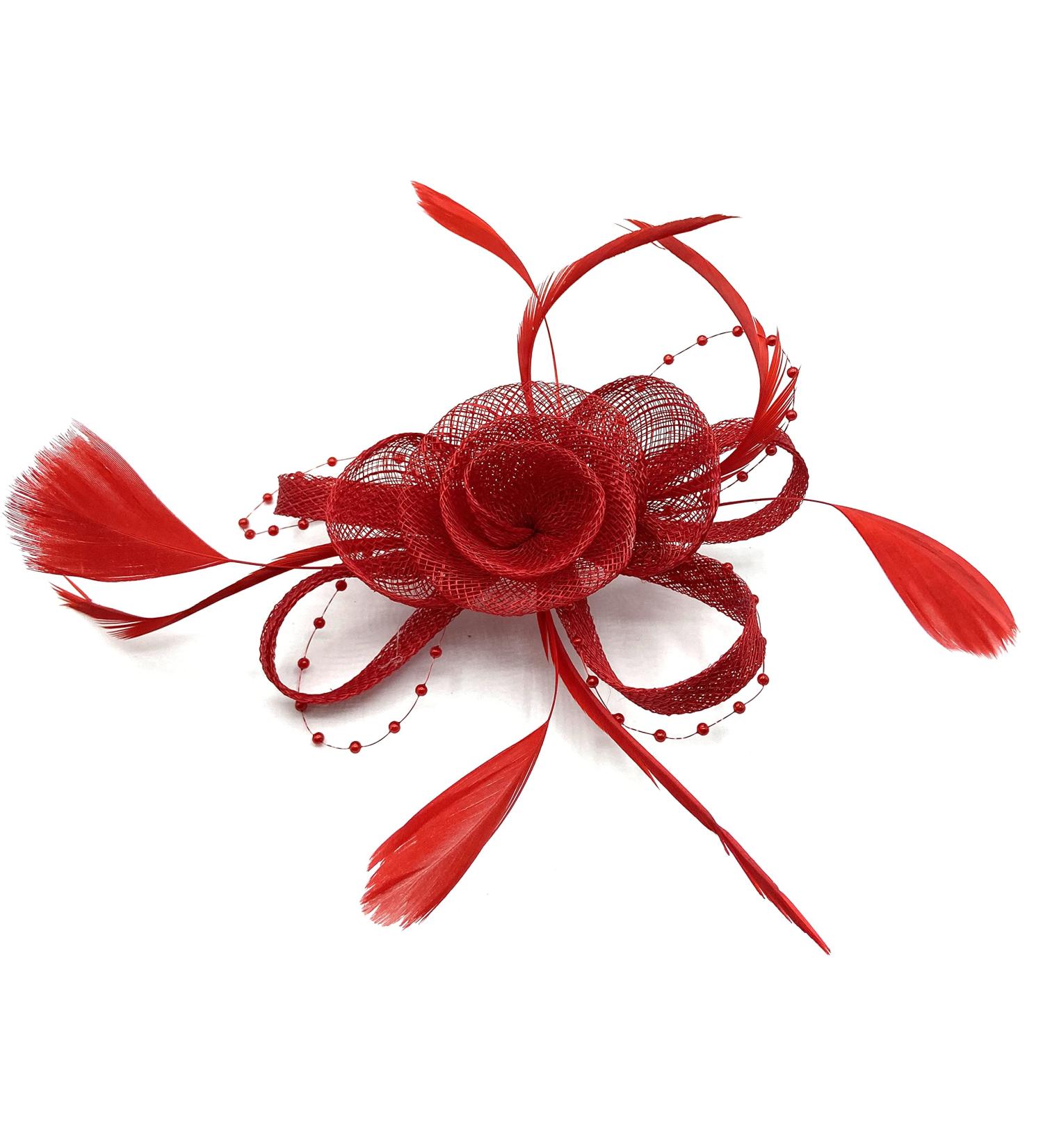 Ladies Red Feather Beaded Beak Clip Fascinator for Weddings, Races, Royal Ascot - Buy Online on GoSupps.com