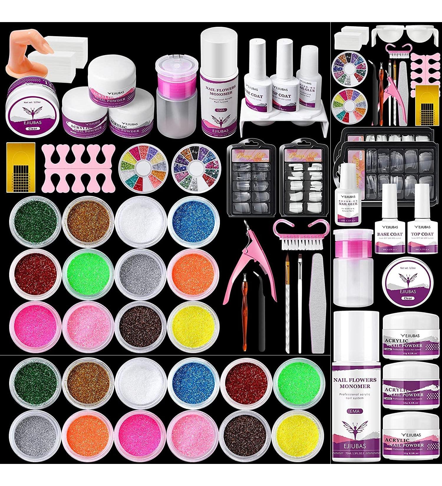 Ejiubas Acrylic Nails Kit - Complete Nail Extension Set with Powder, Monomer, Glitter, Tips, and Brush - Manicure DIY Supplies - Buy Online on GoSupps.com