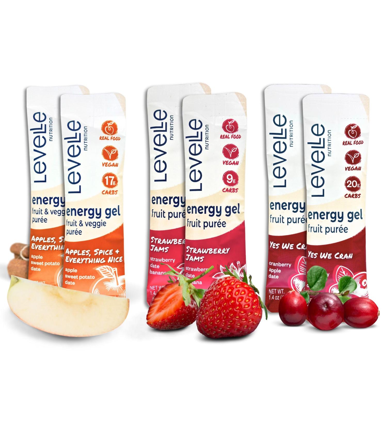 Levelle Nutrition Energy Gel Variety Sampler Real Food Fuel for Female Endurance Athletes | Vegan No Artificial Additives | 6-Pack (40g Each) 3 Flavors Assorted Flavors 6 Count (Pack of 1) - Buy Online on GoSupps.com