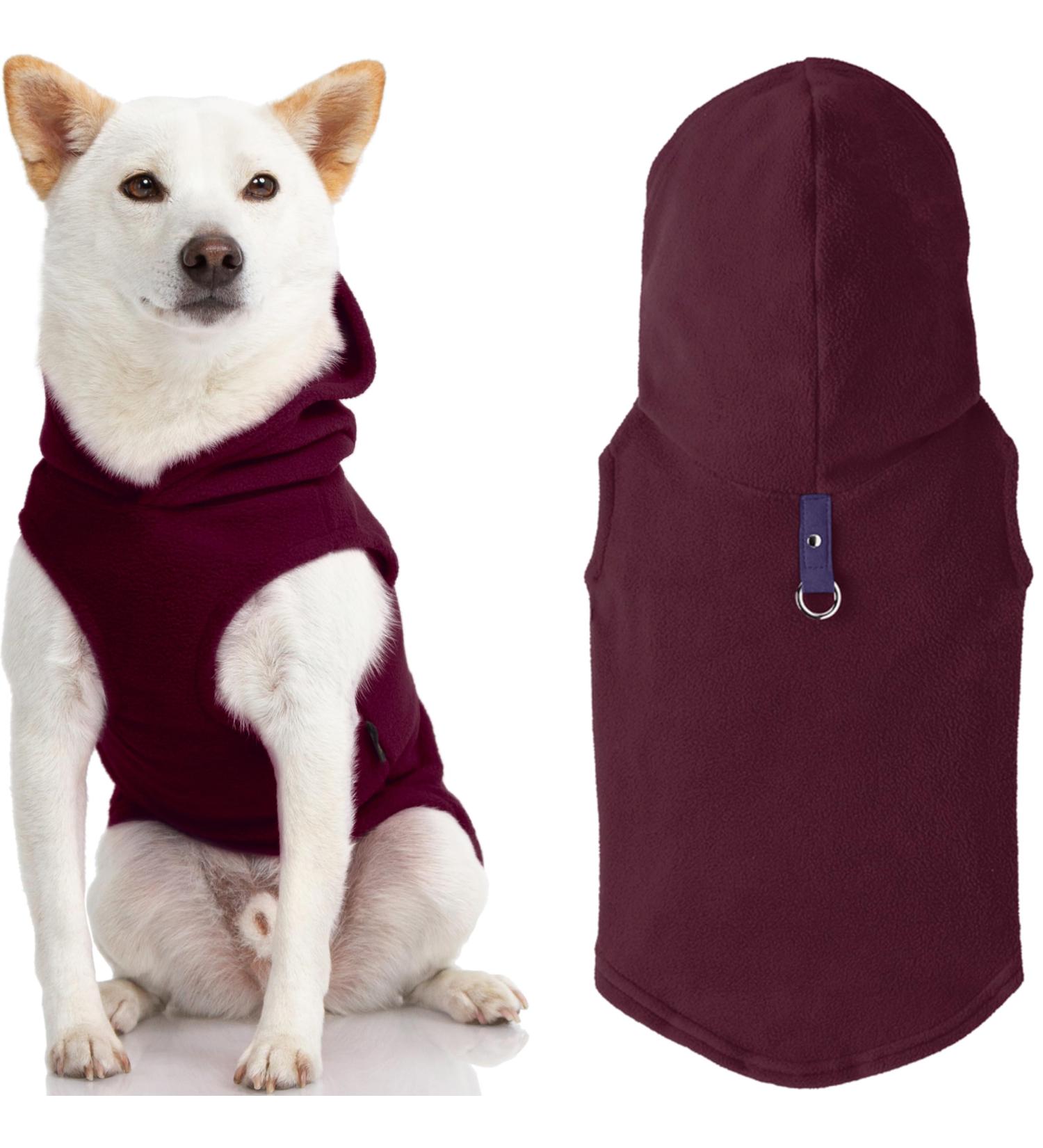 Gooby Fleece Vest with Hood for Small Dogs - Plum Large Jacket with Leash Ring for Pets - Buy Online on GoSupps.com