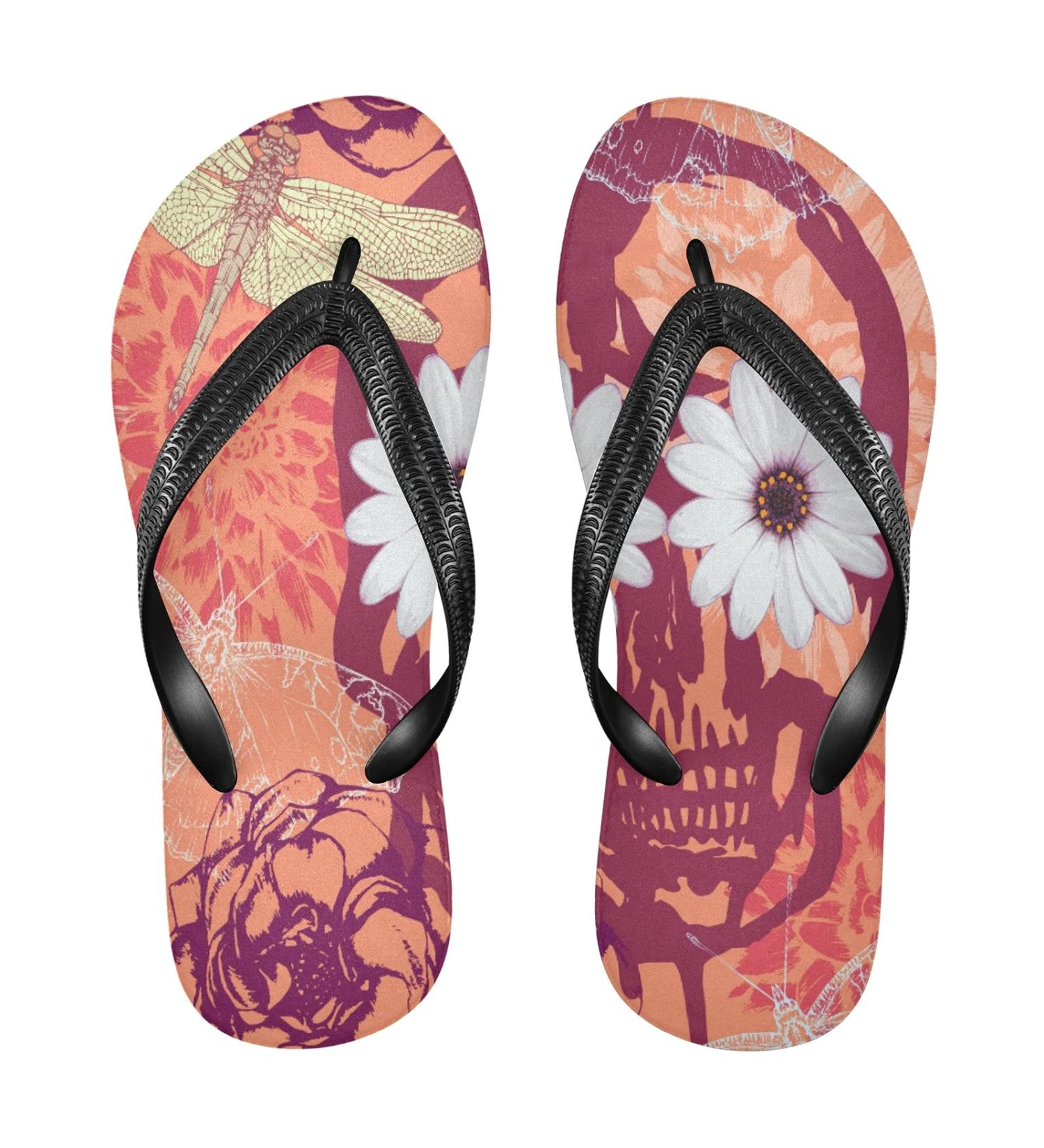 Mnsruu Red Flowers Dragonfly Flip Flops - Stylish Travel Home Hotel & Spa Footwear for Women & Men (XS Size) - Buy Online on GoSupps.com