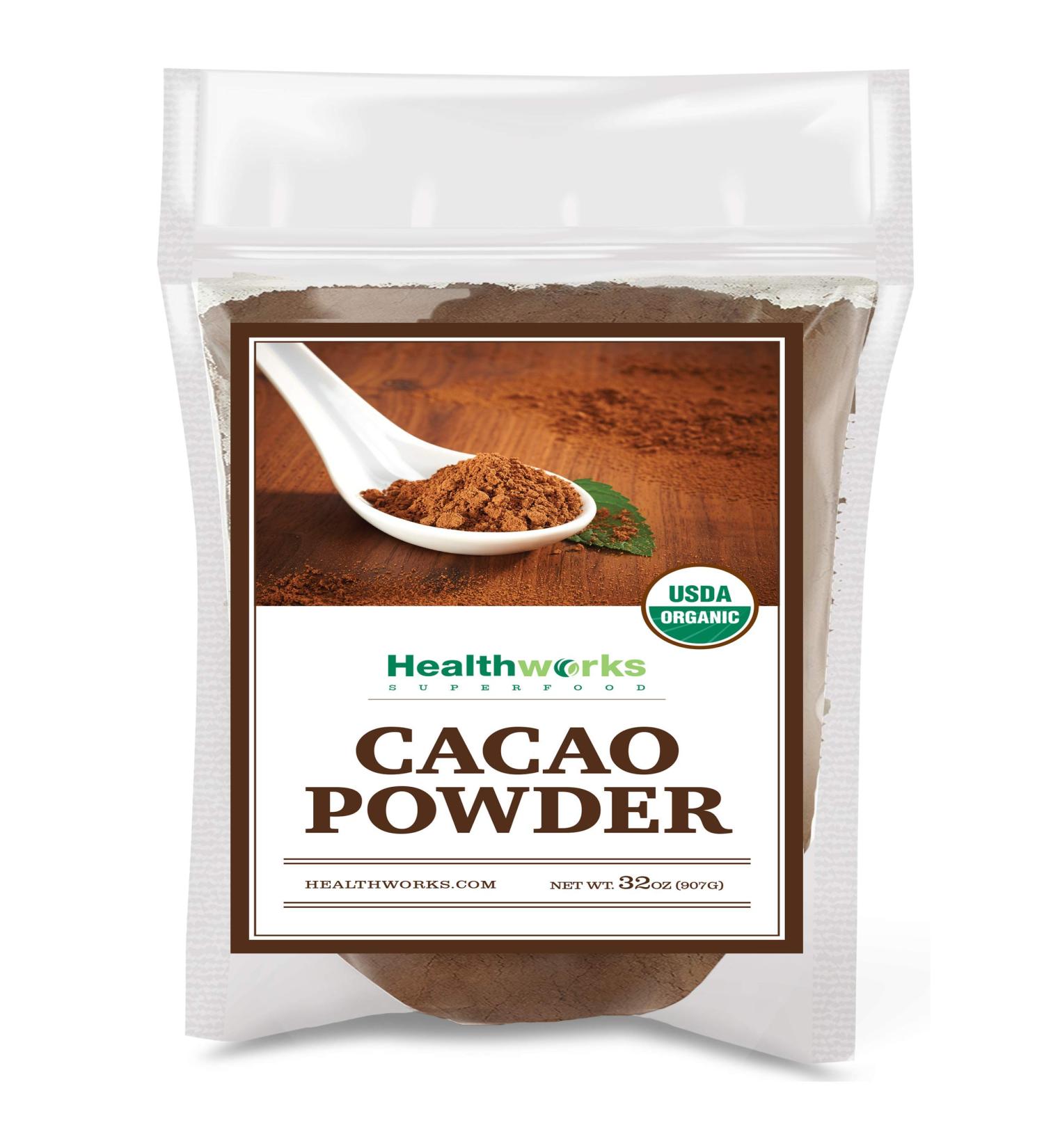 Healthworks Organic Cacao Powder (32 oz) - Sugar-Free Keto Vegan Substitute | Non-GMO Superfood from Peruvian Beans/Nuts - Buy Online on GoSupps.com