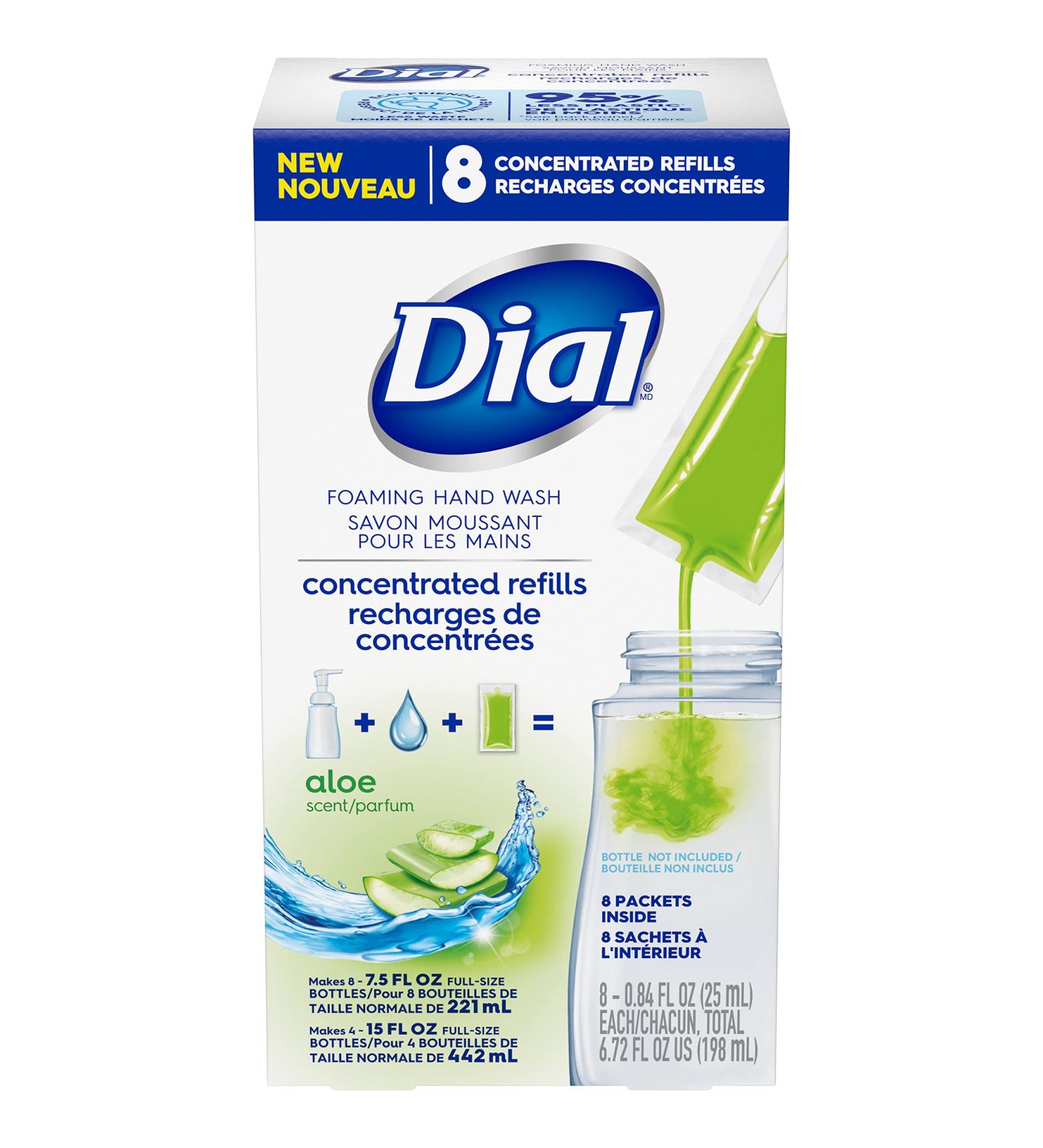Dial Foaming Hand Wash Concentrated Refill 8 Pack - Aloe-scented 6.72 fl oz with Aloe Vera Extract - Buy Online on GoSupps.com