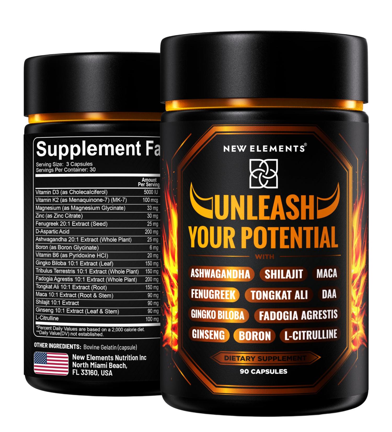 Natural Testosterone Booster Supplement for Men Test Booster with Tongkat Ali Fadogia Agrestis Shilajit Ashwagandha Ginseng Tribulus Boron DAA L-Citrulline D3 K2 Zinc & Magnesium - Buy Online on GoSupps.com