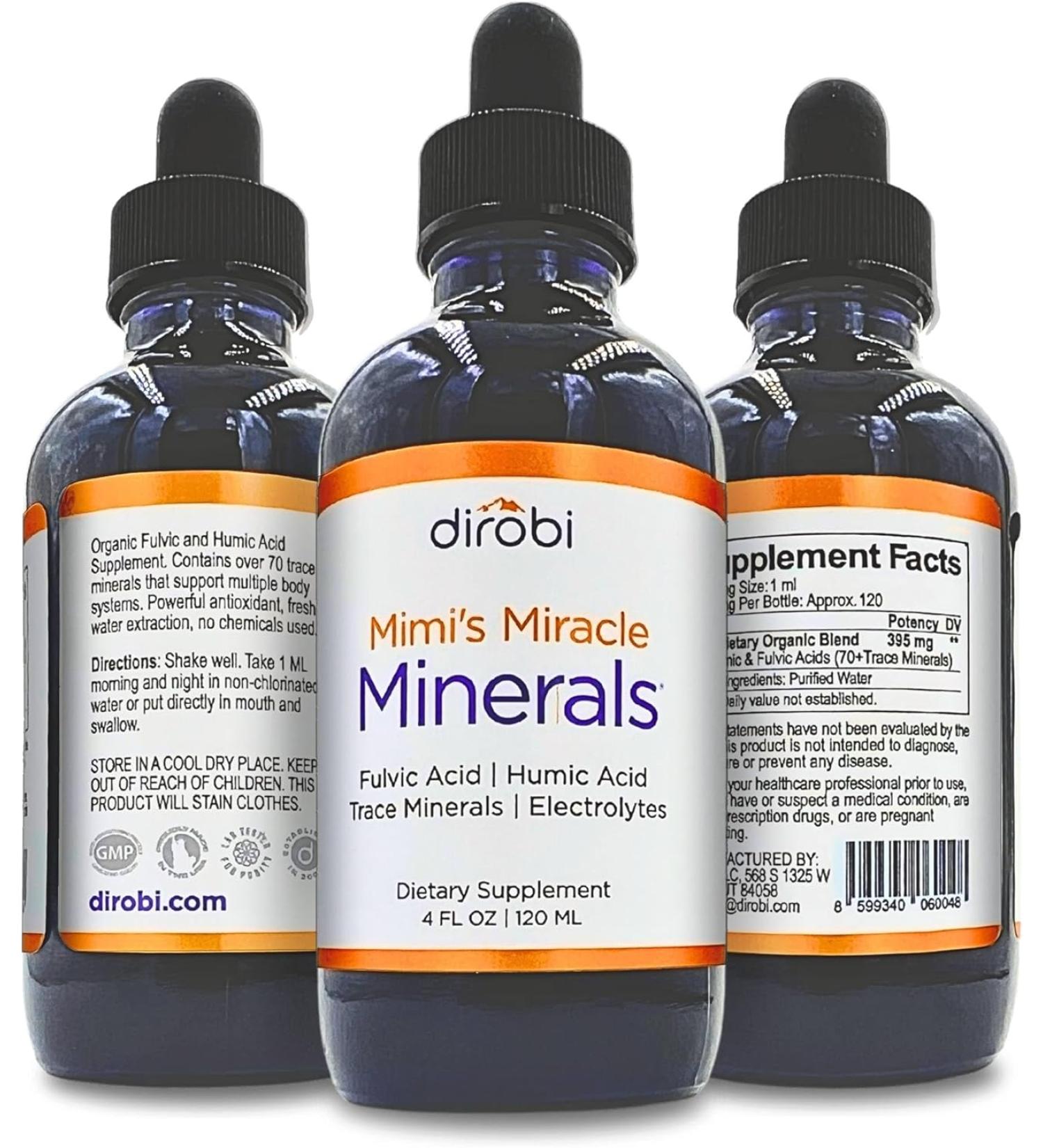 Dirobi Mimi's Miracle Minerals - Fulvic Acid & Humic Acid Trace Mineral Blend Liquid Drops - 70+ Organic Ionic Minerals - Shilajit Alternative - 4oz (120 Day Supply) - Buy Online on GoSupps.com