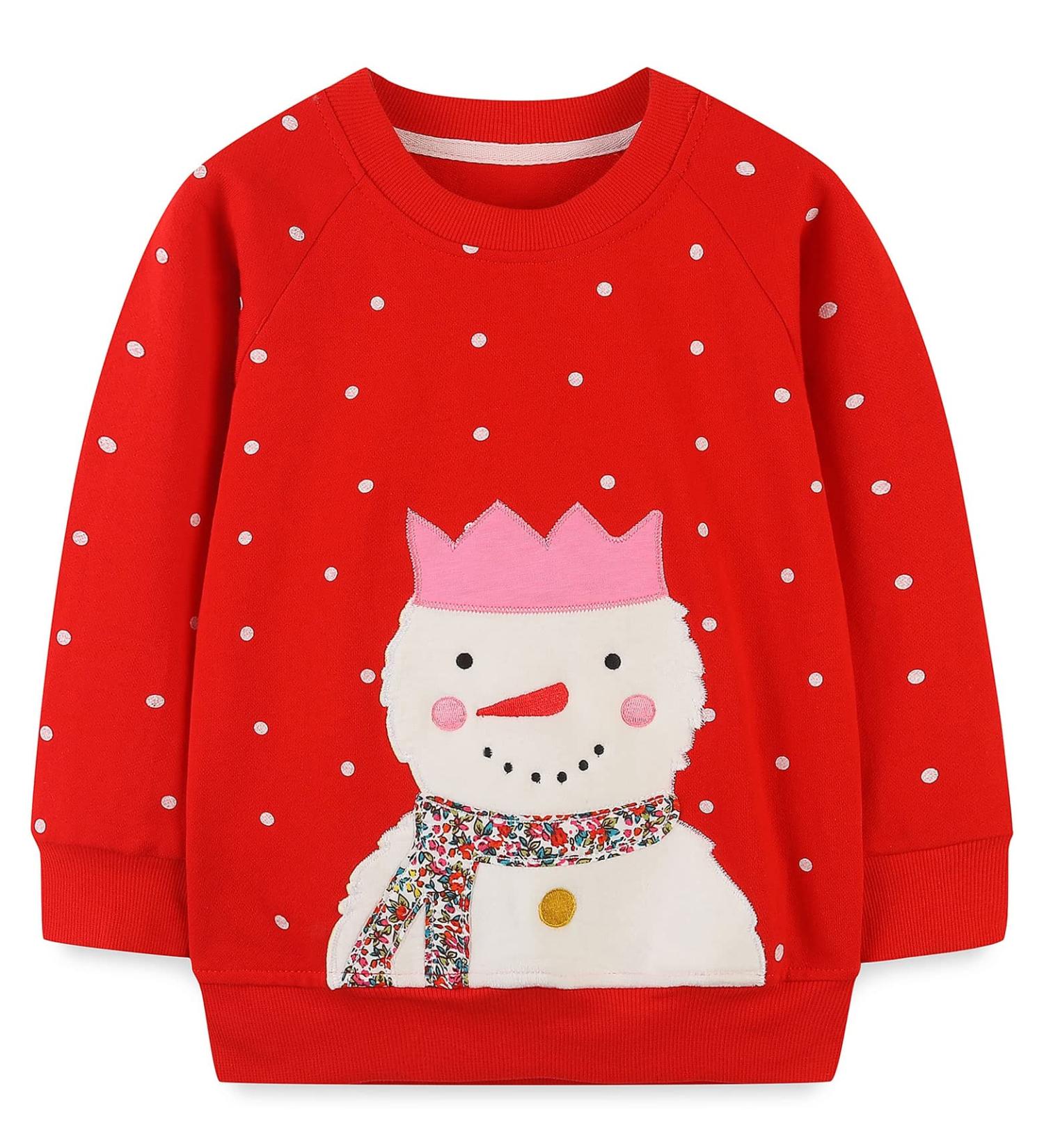 Girls Cotton Sweatshirt for Kids | Long Sleeve Pullover | Age 1-12 Years | Christmas Snowman Design - Buy Online on GoSupps.com