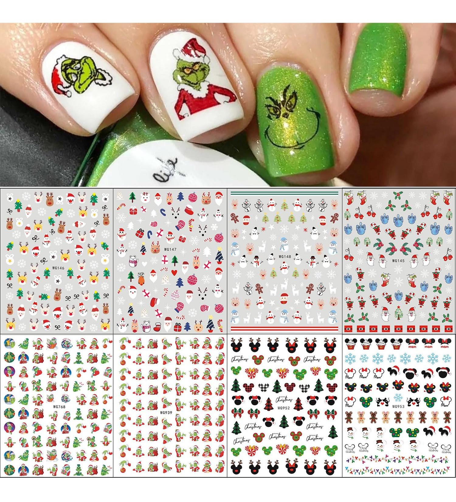 Christmas Nail Stickers - 10 Sheets Cartoon Art Decals for Kids | Self-Adhesive Nail Decoration Supplies - Buy Online on GoSupps.com
